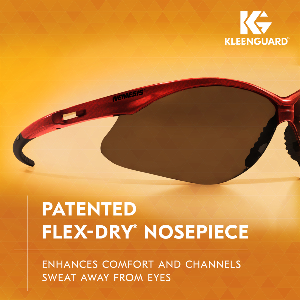 KleenGuard™ Nemesis™ Safety Glasses (22611), with KleenVision™ Anti-Fog Coating, Smoke Lenses, Red Frame, Unisex for Men and Women (Qty 12) - 22611