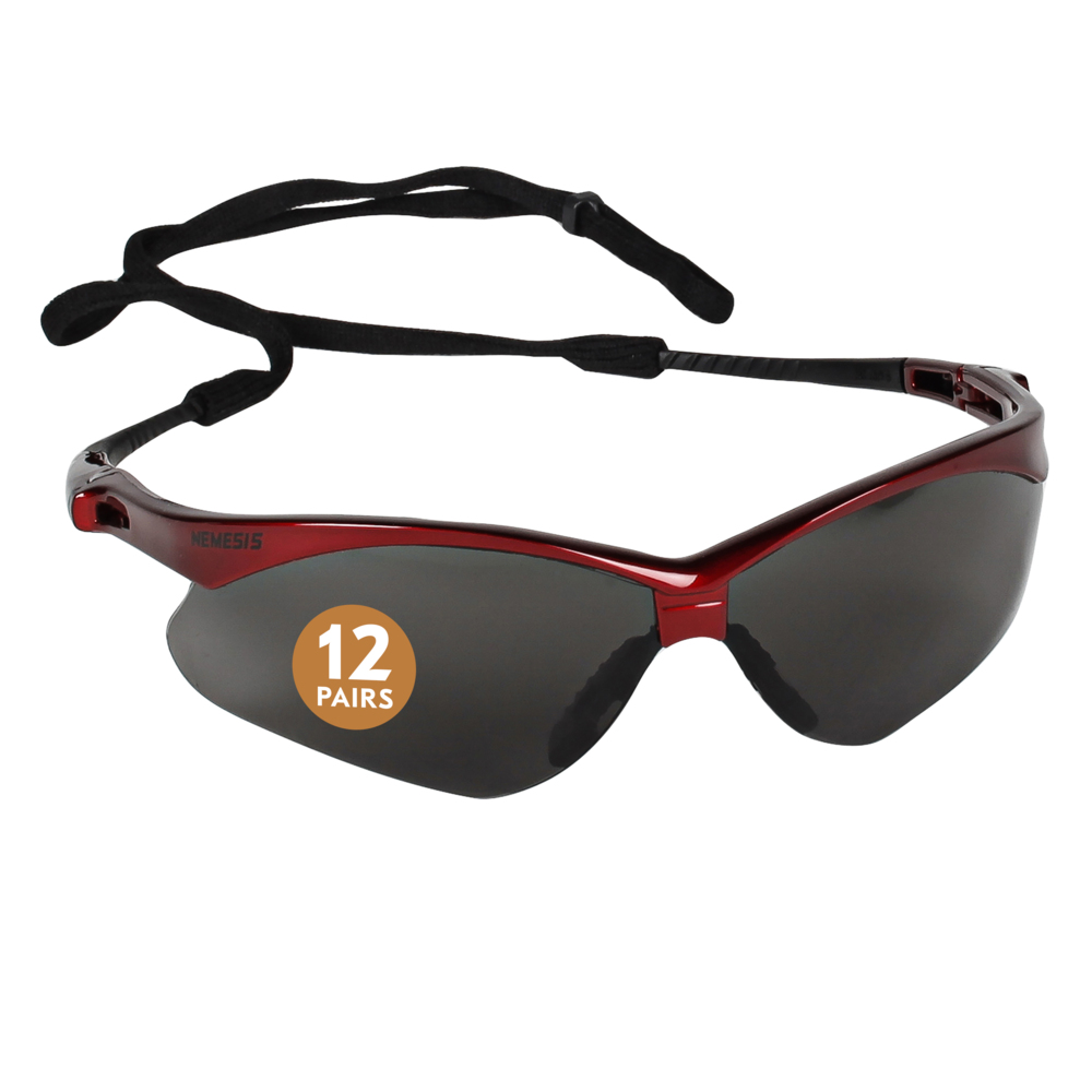 KleenGuard™ Nemesis™ Safety Glasses (22611), with KleenVision™ Anti-Fog Coating, Smoke Lenses, Red Frame, Unisex for Men and Women (Qty 12) - 22611