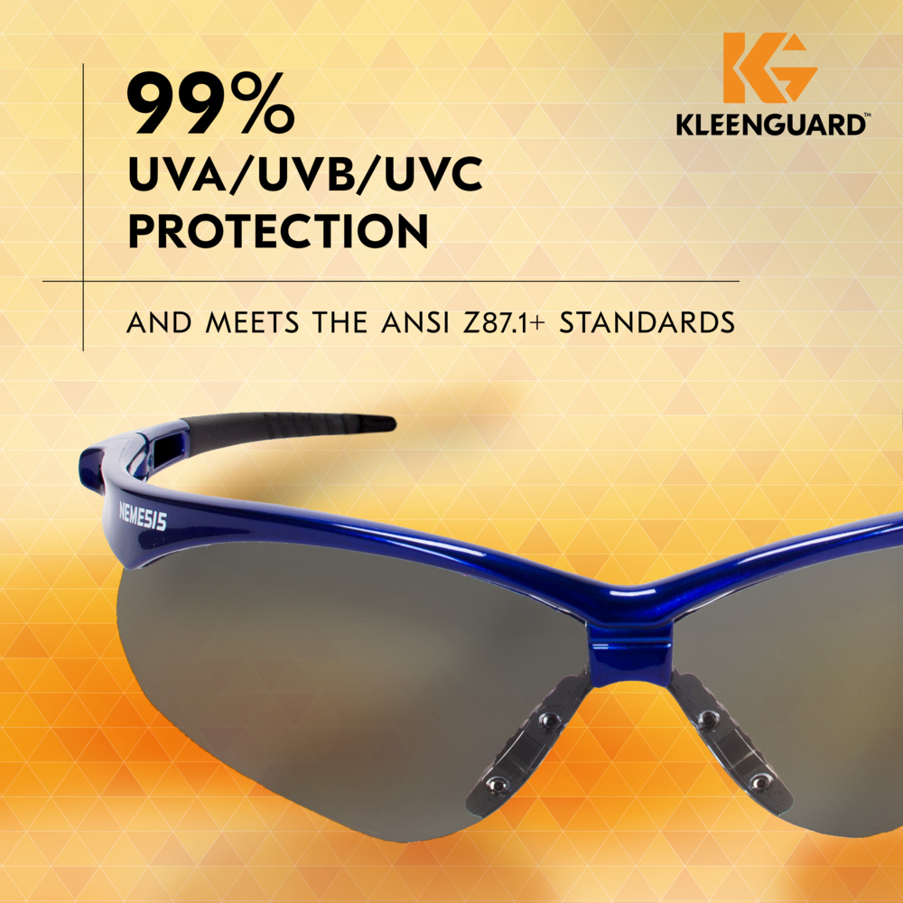 KleenGuard™ V30 Nemesis™ Safety Glasses (47387), Smoke Lenses with KleenVision™ Anti-Fog coating, Metallic Blue Frame, Unisex Eyewear for Men and Women (12 Pairs/Case) - 47387