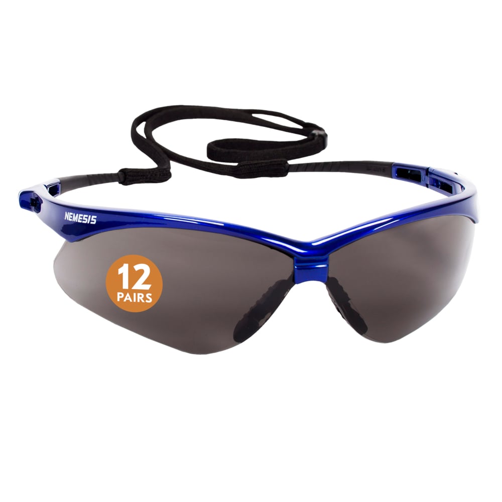 KleenGuard™ V30 Nemesis™ Safety Glasses (47387), Smoke Lenses with KleenVision™ Anti-Fog coating, Metallic Blue Frame, Unisex Eyewear for Men and Women (12 Pairs/Case) - 47387