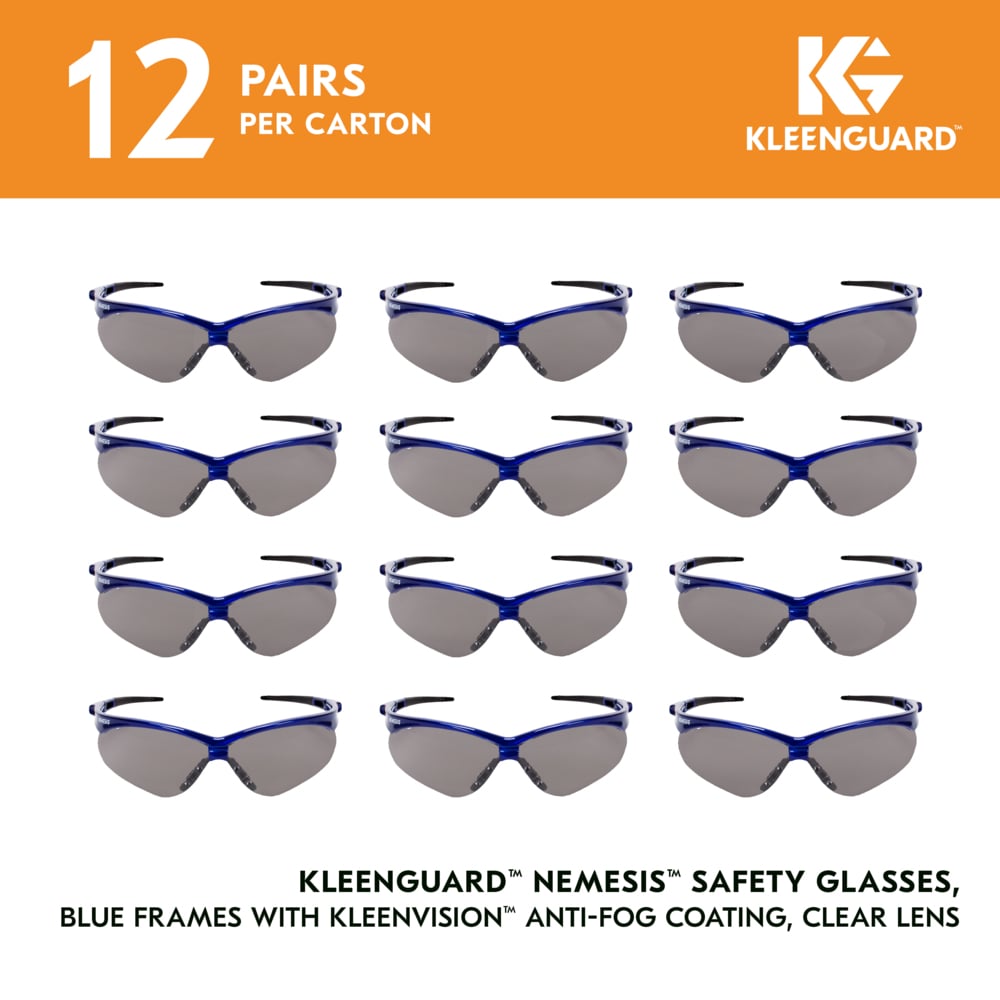 KleenGuard™ V30 Nemesis™ Safety Glasses (47387), Smoke Lenses with KleenVision™ Anti-Fog coating, Metallic Blue Frame, Unisex Eyewear for Men and Women (12 Pairs/Case) - 47387