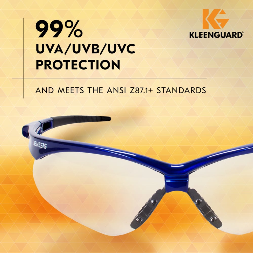 KleenGuard™ V30 Nemesis™ Safety Glasses (47384), Clear Lenses with KleenVision™ Anti-Fog coating, Metallic Blue Frame, Unisex Eyewear for Men and Women (12 Pairs/Case) - 47384