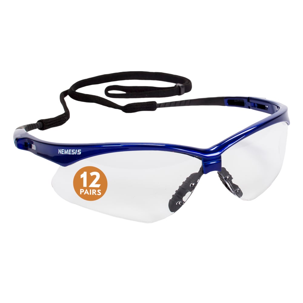 KleenGuard™ Nemesis™ Safety Glasses (47384), with KleenVision™ Anti-Fog Coating, Clear Lenses, Metallic Blue Frame, Unisex for Men and Women (Qty 12) - 47384