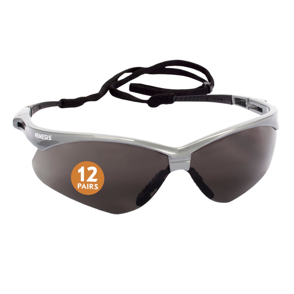 KleenGuard™ V30 Nemesis™ Safety Glasses (47383), Smoke Lenses with KleenVision™ Anti-Fog coating, Silver Frame, Unisex Eyewear for Men and Women (12 Pairs/Case) - 47383