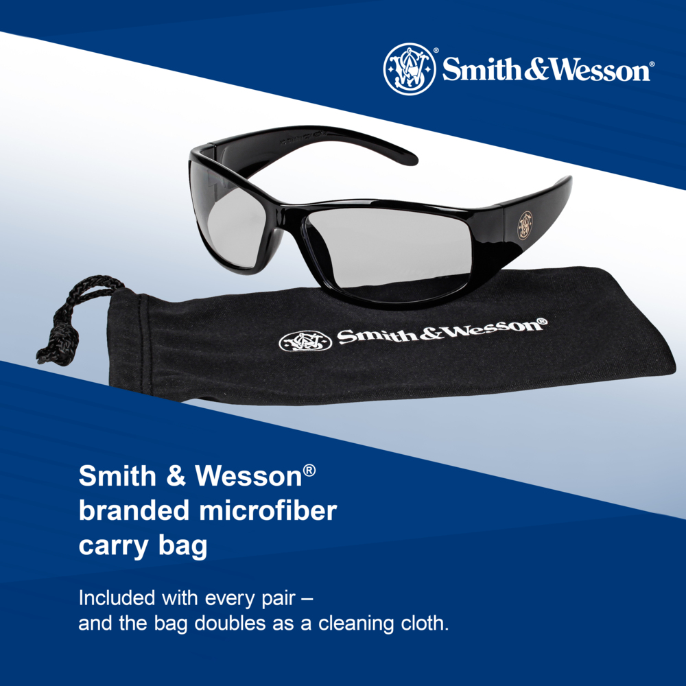 Smith & Wesson® Elite™ Safety Glasses (21306), Indoor/Outdoor Lenses with Scratch-Resistant coating, Black Frame, Unisex Eyewear for Men and Women (12 Pairs/Case) - 21306