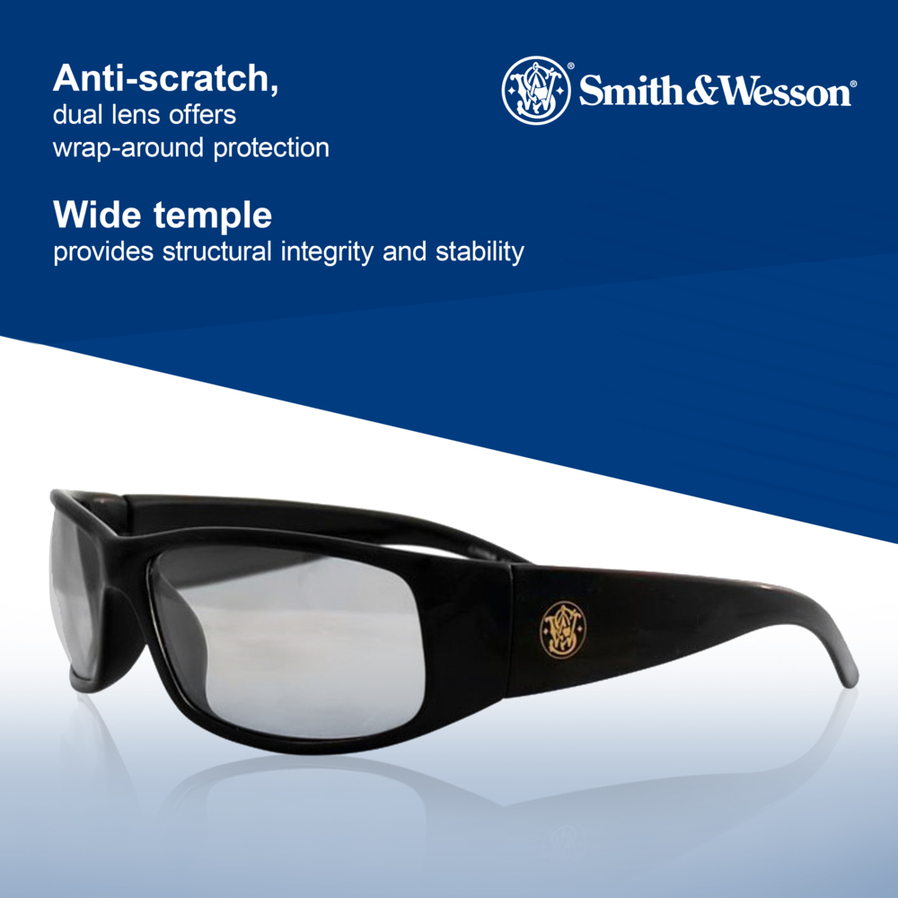 Smith & Wesson® Elite™ Safety Glasses (21306), Indoor/Outdoor Lenses with Scratch-Resistant coating, Black Frame, Unisex Eyewear for Men and Women (12 Pairs/Case) - 21306