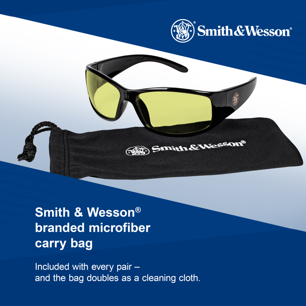 Smith & Wesson® Elite™ Safety Glasses (21305), Amber/Yellow Lenses with Anti-Fog coating, Black Frame, Unisex Eyewear for Men and Women (12 Pairs/Case) - 21305