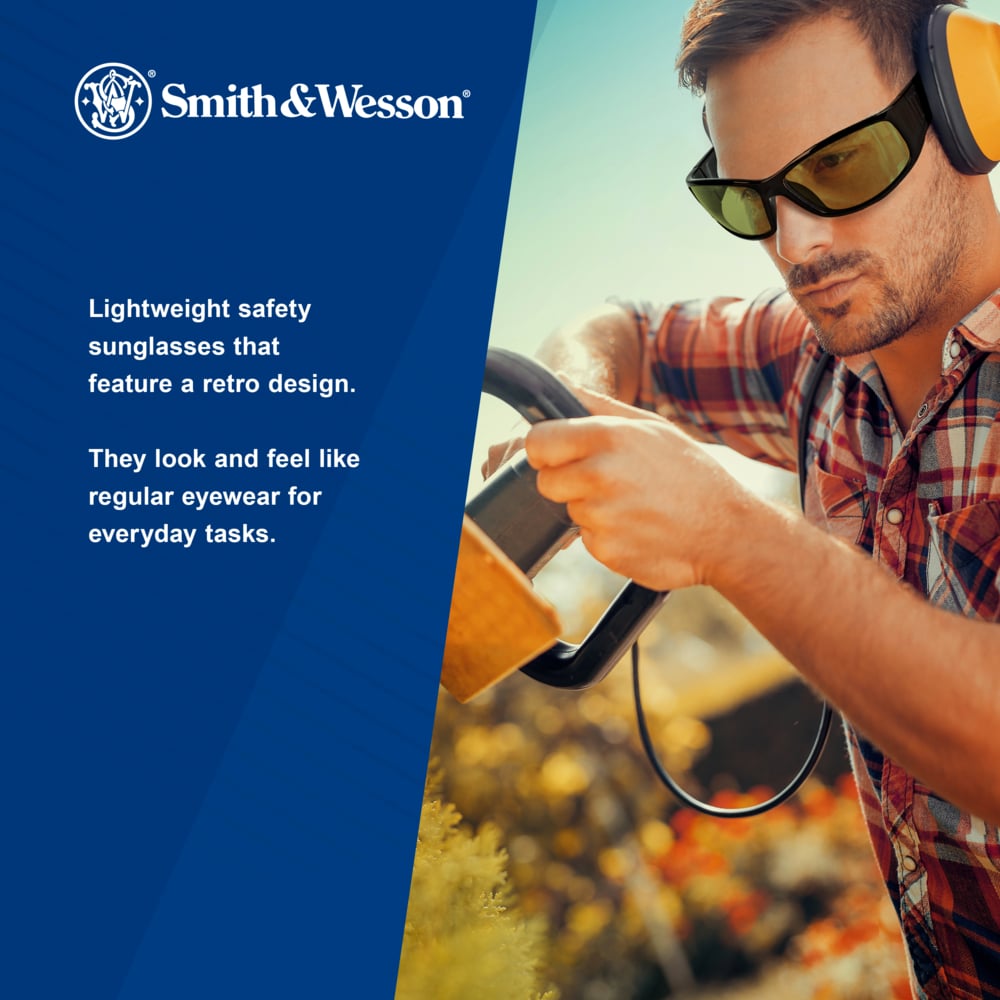 Smith & Wesson® Elite™ Safety Glasses (21305), Amber/Yellow Lenses with Anti-Fog coating, Black Frame, Unisex Eyewear for Men and Women (12 Pairs/Case) - 21305