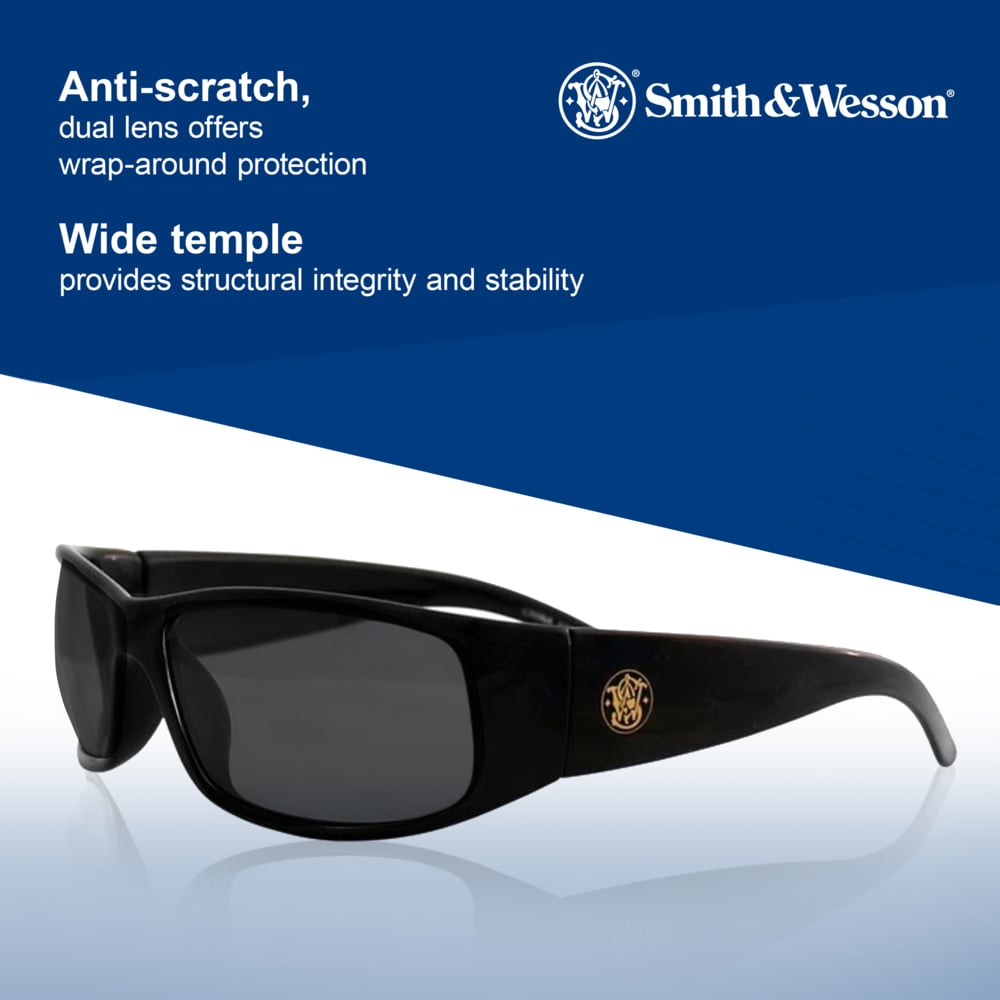 Smith & Wesson® Elite™ Safety Glasses (21303), Smoke Lenses with Anti-Fog coating, Black Frame, Unisex Sunglasses for Men and Women (12 Pairs/Case) - 21303