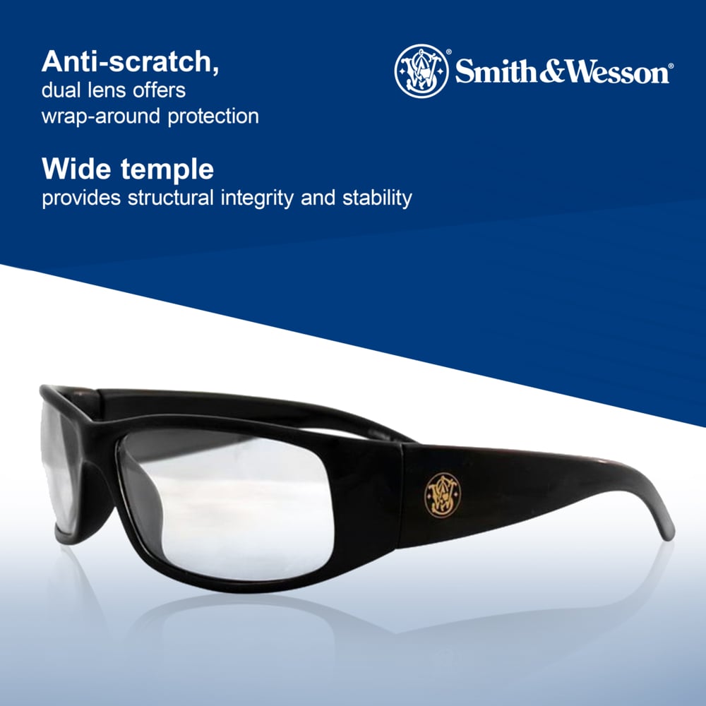 Smith & Wesson® Elite™ Safety Glasses (21302), Clear Lenses with Anti-Fog coating, Black Frame, Unisex Eyewear for Men and Women (12 Pairs/Case) - 21302