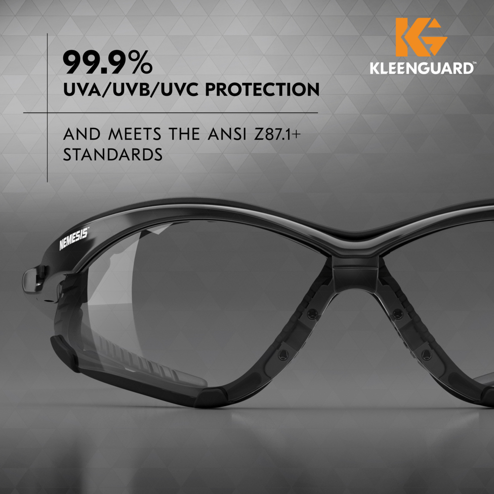 KleenGuard™ V30 Nemesis™ Foam Safety Glasses (65335), Clear Lenses with KleenVision™ Anti-Fog coating, Black Frame, Unisex Eyewear for Men and Women (12 Pairs/Case) - 65335