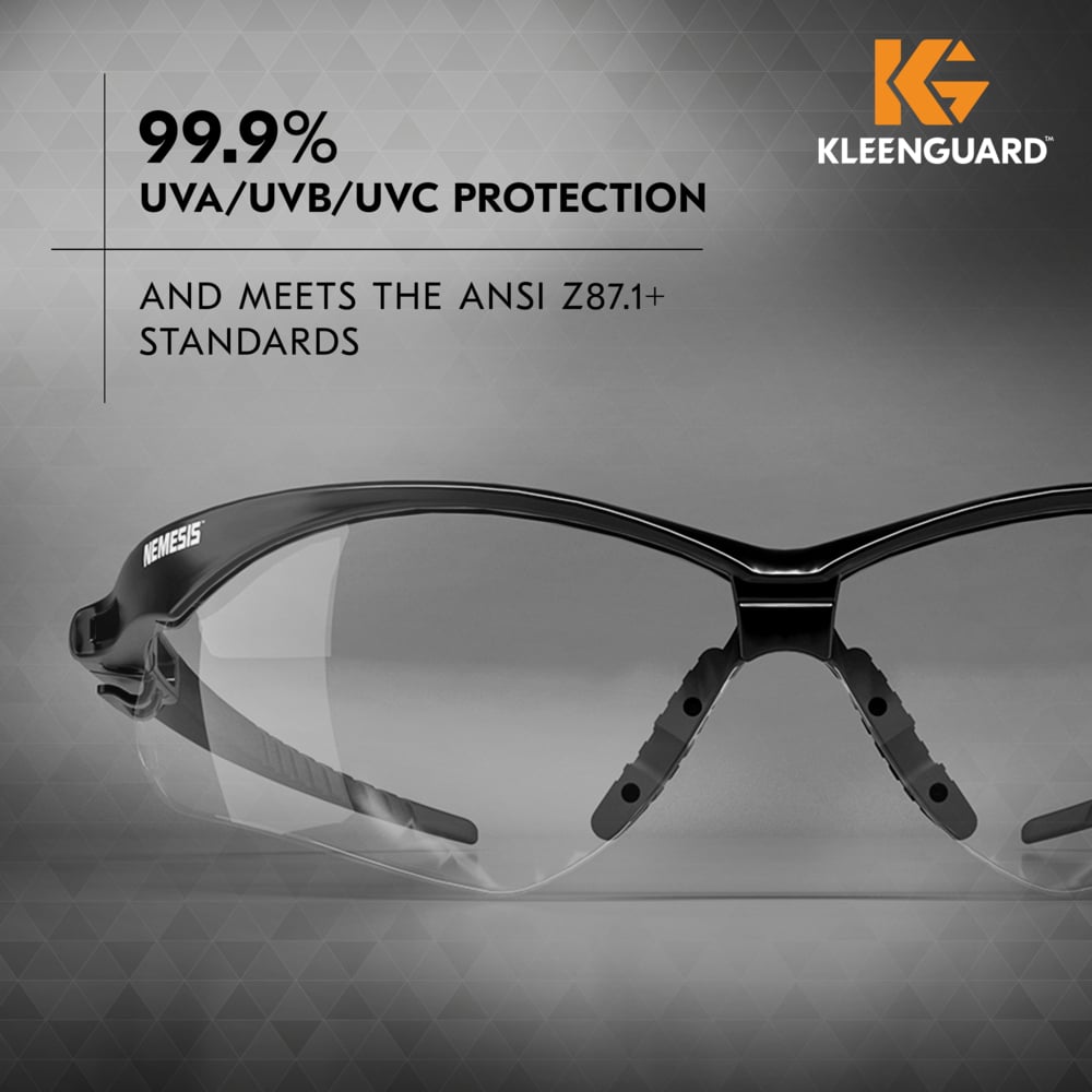 KleenGuard™ V30 Nemesis™ Safety Glasses with Cord Connect (55401), Clear Lenses with KleenVision™ Anti-Fog coating, Black Frame, Unisex Sunglasses for Men and Women (12 Pairs/Case) - 55401