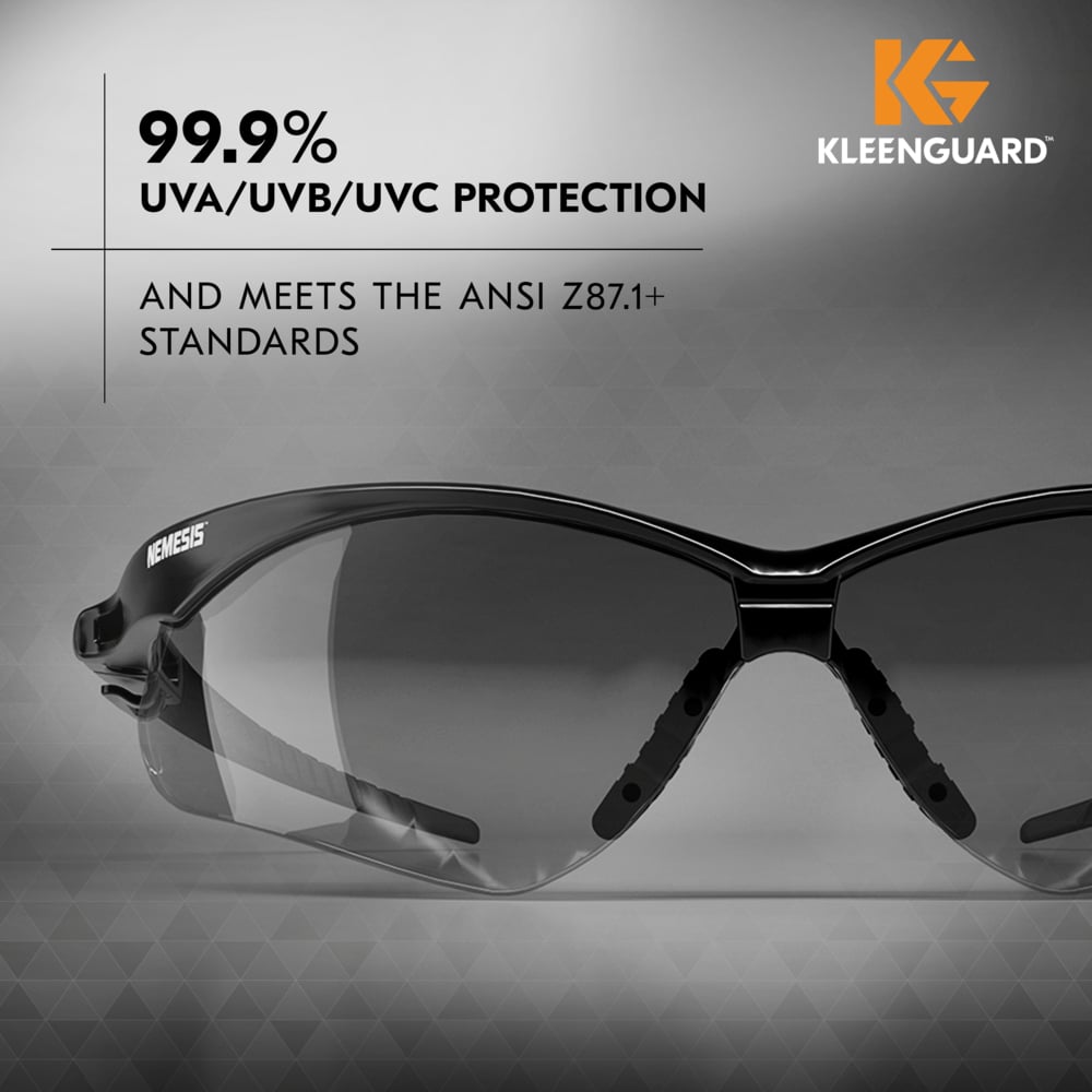 KleenGuard™ V30 Nemesis™ Safety Glasses with Cord Connect (55391), Smoke Lenses with KleenVision™ Anti-Fog coating, Black Frame, Unisex Sunglasses for Men and Women (12 Pairs/Case) - 55391