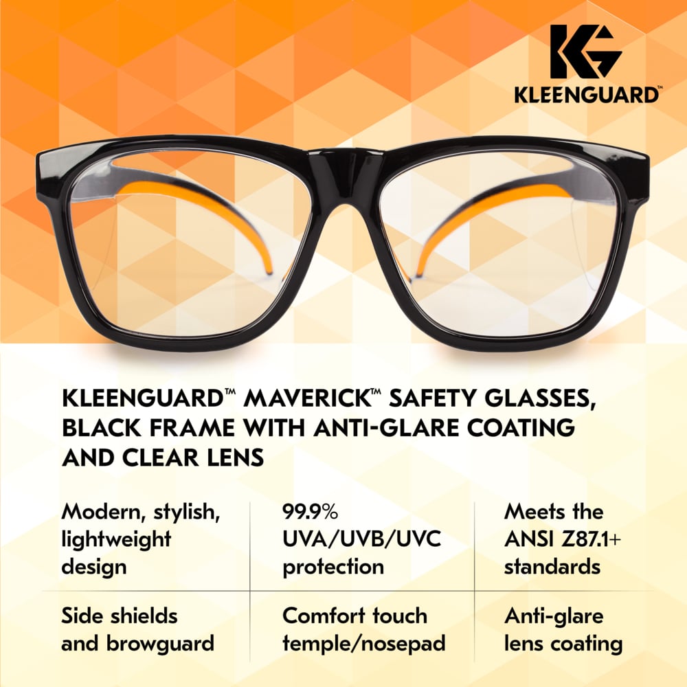 KleenGuard™ V30 Maverick™ Safety Glasses (49312), Clear Lenses with Anti-Glare coating, Black Frame, Unisex Eyewear for Men and Women (12 Pairs/Case) - 49312