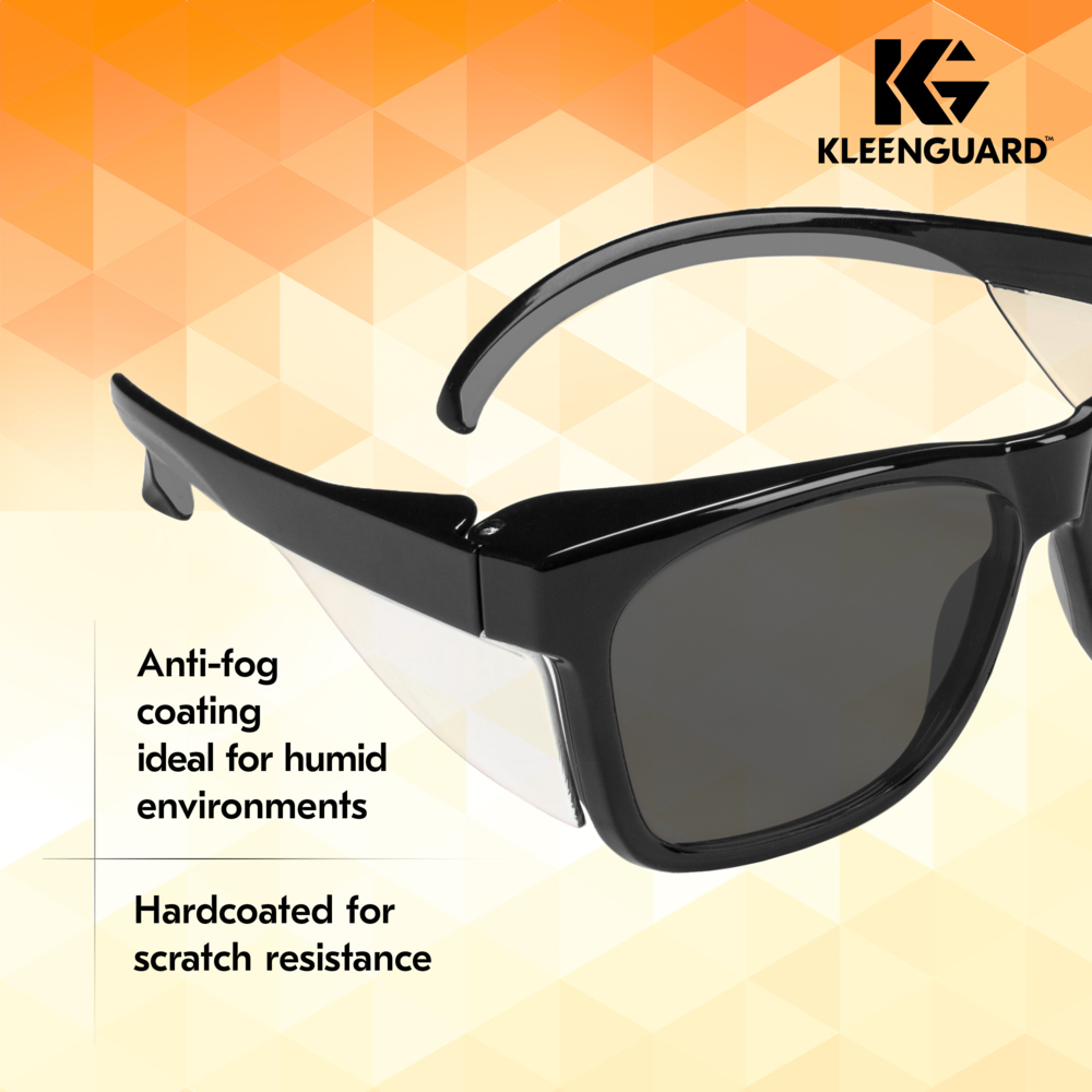 KleenGuard™ V30 Maverick™ Safety Glasses (49311), Smoke Lenses with KleenVision™ Anti-Fog coating, Black Frame, Unisex Sunglasses for Men and Women (12 Pairs/Case) - 49311