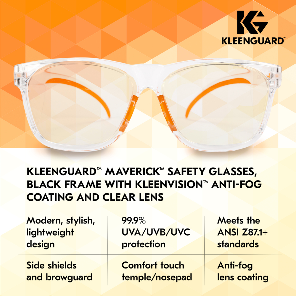 KleenGuard™ V30 Maverick™ Safety Glasses (49301), Clear Lenses with KleenVision™ Anti-Fog coating, Clear Frame, Unisex Eyewear for Men and Women (12 Pairs/Case) - 49301