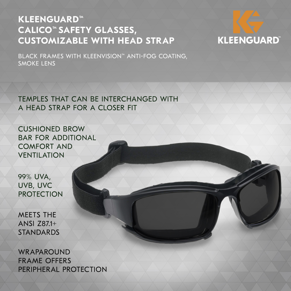 KleenGuard™ V50 Calico™ Safety Glasses (25675), Smoke Lenses with KleenVision™ Anti-Fog coating, Black Frame, Unisex Eyewear for Men and Women (12 Pairs/Case) - 25675
