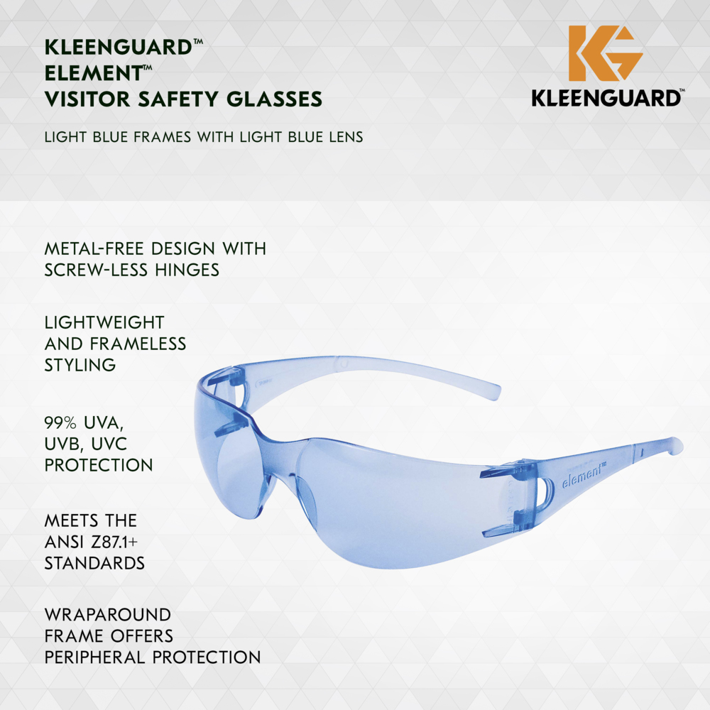 KleenGuard™ V10 Element™ Visitor Safety Glasses (33072), Light Blue Lenses, Light Blue Frame, Unisex Eyewear for Men and Women (12 Pairs/Case) - 33072