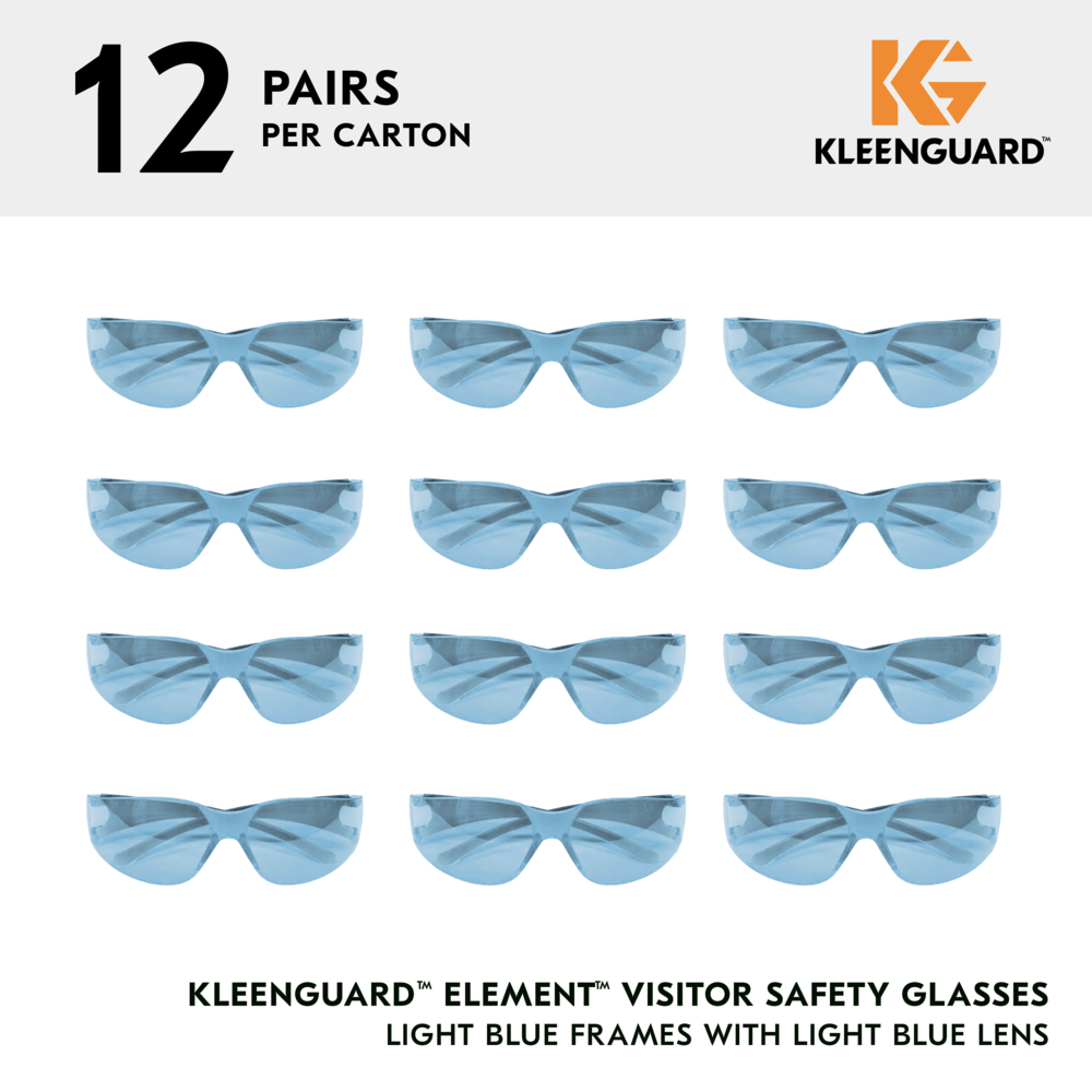 KleenGuard™ V10 Element™ Visitor Safety Glasses (33072), Light Blue Lenses, Light Blue Frame, Unisex Eyewear for Men and Women (12 Pairs/Case) - 33072