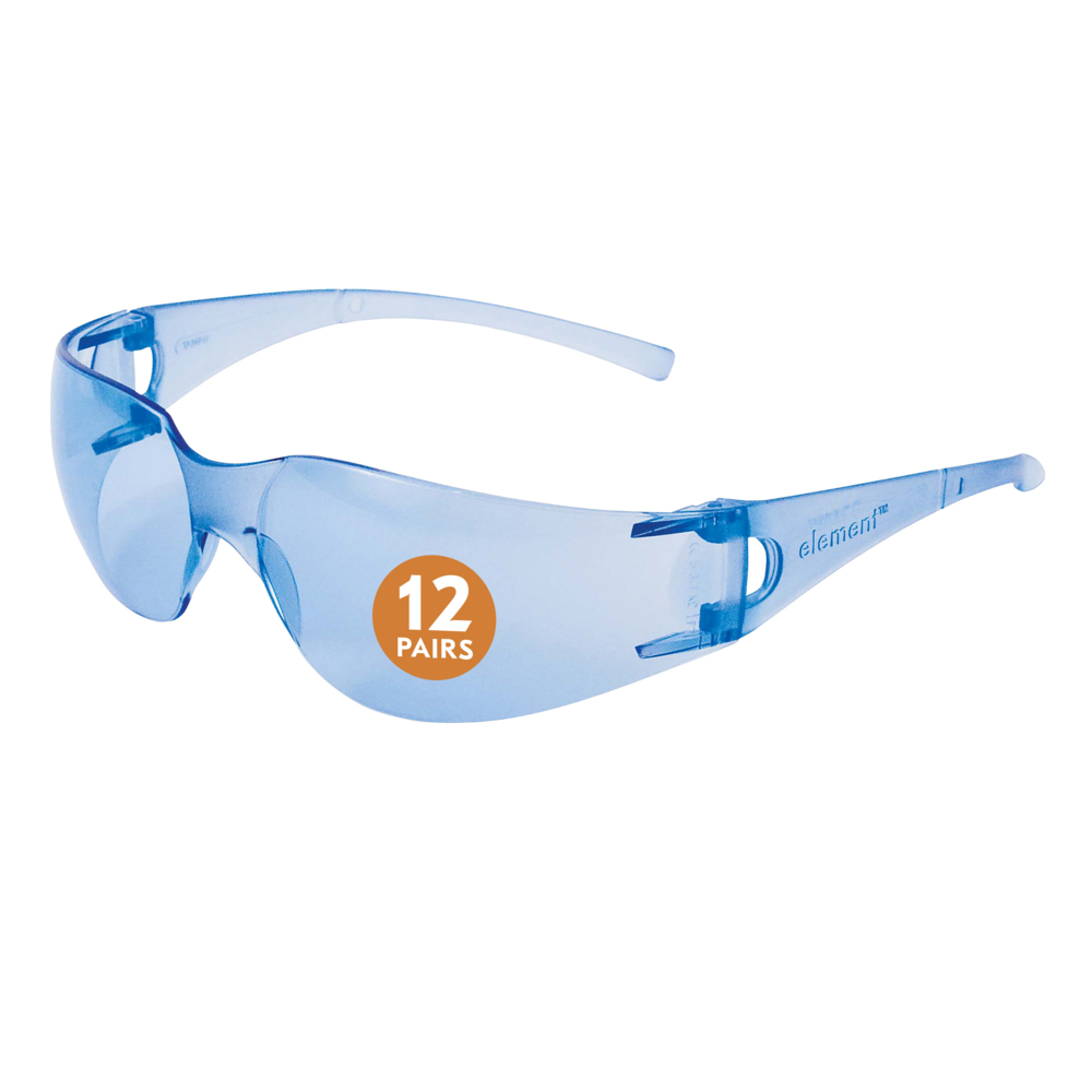 Lunettes de sécurité kleenguard Element (33072), légères, économiques, jetables, sans métal, verres et monture bleu clair, 12 paires/caisse - 33072