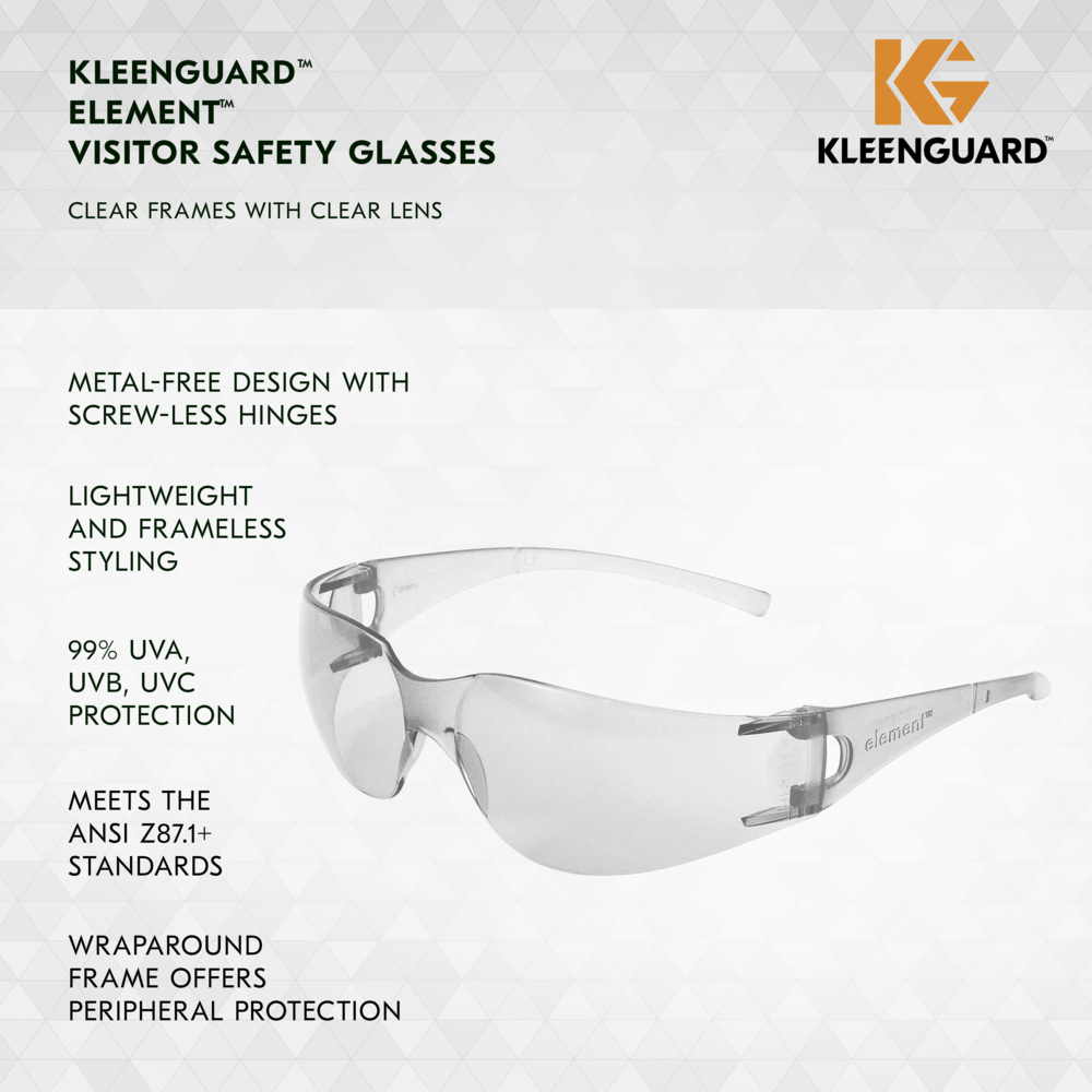 KleenGuard™ V10 Element™ Visitor Safety Glasses (25627), Clear Lenses, Clear Frame, Unisex Eyewear for Men and Women (12 Pairs/Case) - 25627