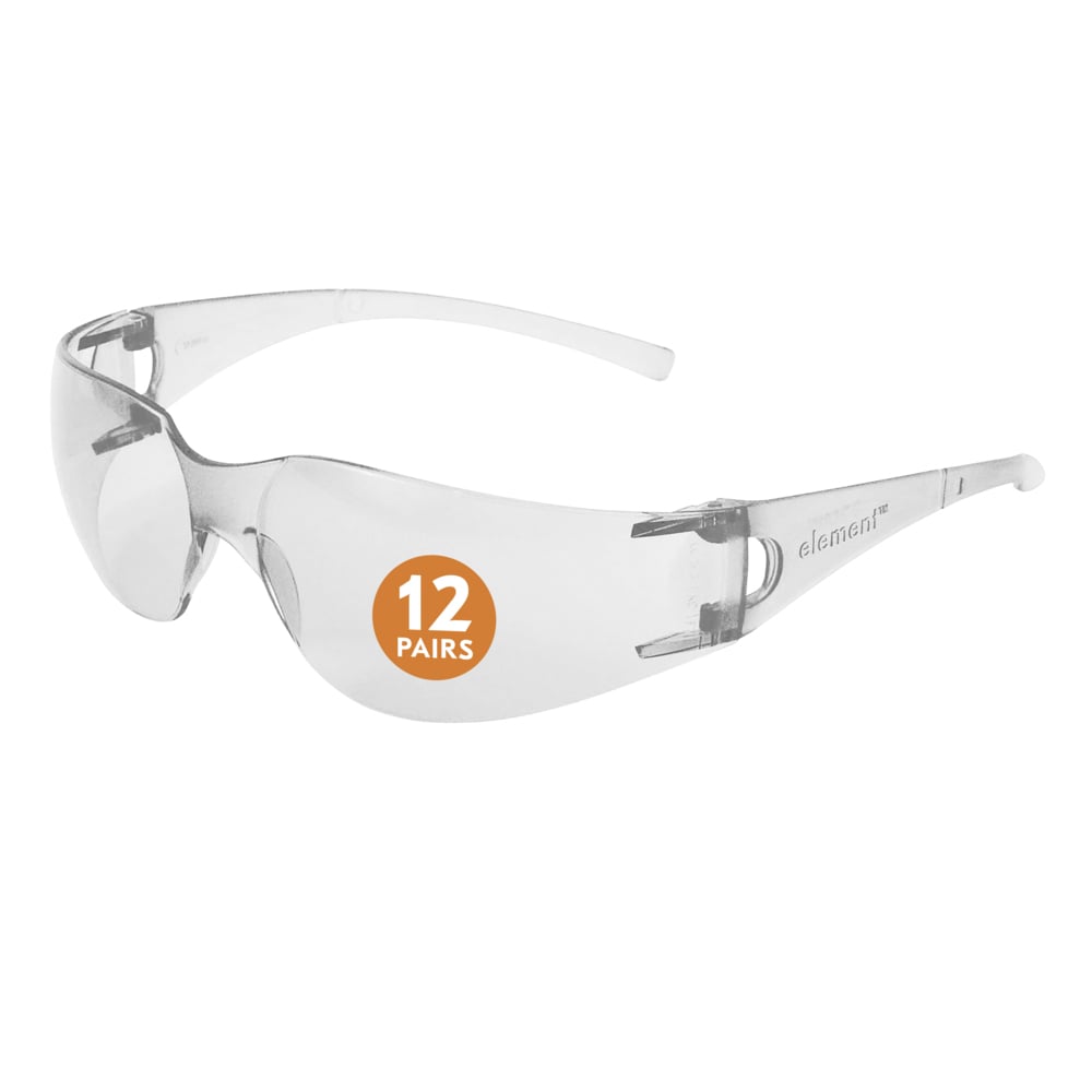 Lunettes de sécurité kleenguard Element (25627), légères, économiques, jetables, sans métal, verres et monture transparents, 12 paires/caisse - 25627