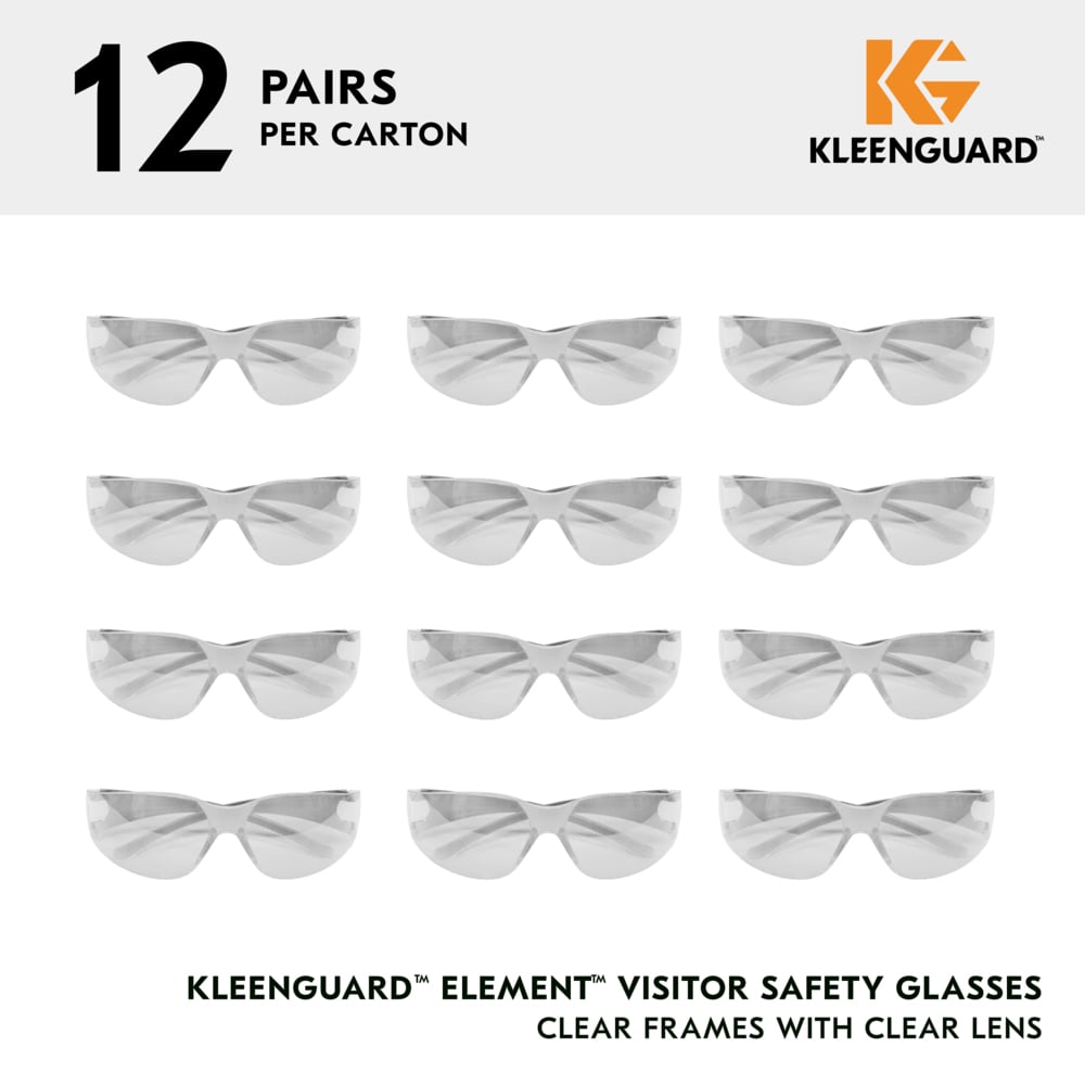 KleenGuard™ V10 Element™ Visitor Safety Glasses (25627), Clear Lenses, Clear Frame, Unisex Eyewear for Men and Women (12 Pairs/Case) - 25627