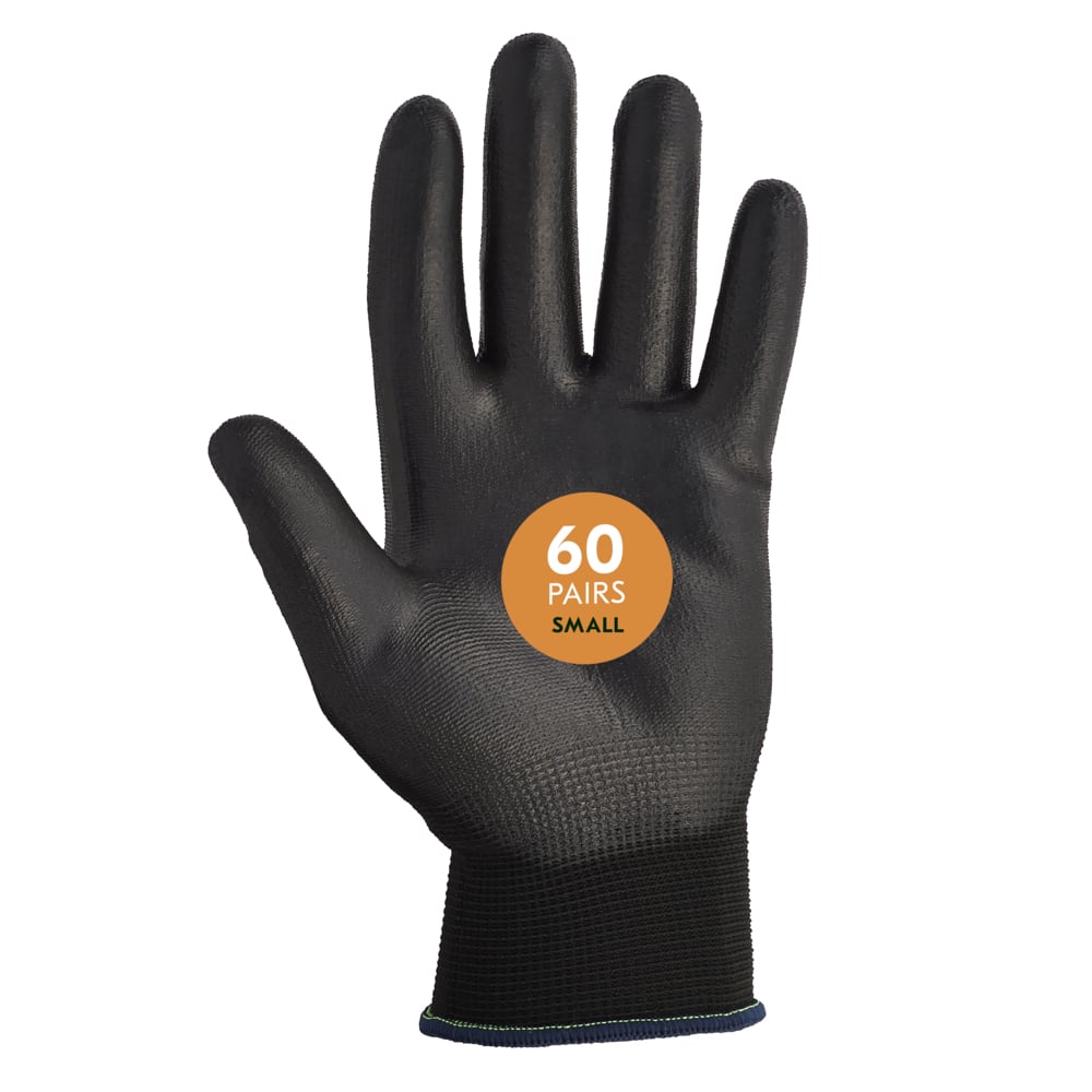 KleenGuard™ G40 Polyurethane Coated Gloves (13837), Thin Mil, Hand-Specific, Black, S (12 Pairs/Bag, 5 Bags/Case, 60 Pairs/Case) - 13837