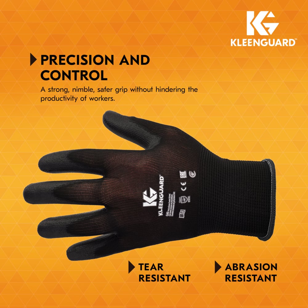 KleenGuard™ G40 Polyurethane Coated Gloves (13837), Thin Mil, Hand-Specific, Black, S (12 Pairs/Bag, 5 Bags/Case, 60 Pairs/Case) - 13837