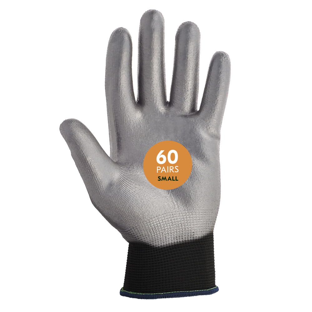KleenGuard™ G40 Polyurethane Coated Gloves (38726), Thin Mil, Hand-Specific, Black/Grey, S (12 Pairs/Bag, 5 Bags/Case, 60 Pairs/Case) - 38726