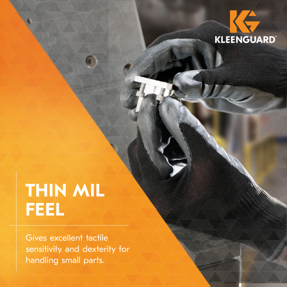KleenGuard™ G40 Polyurethane Coated Gloves (38726), Thin Mil, Hand-Specific, Black/Grey, S (12 Pairs/Bag, 5 Bags/Case, 60 Pairs/Case) - 38726