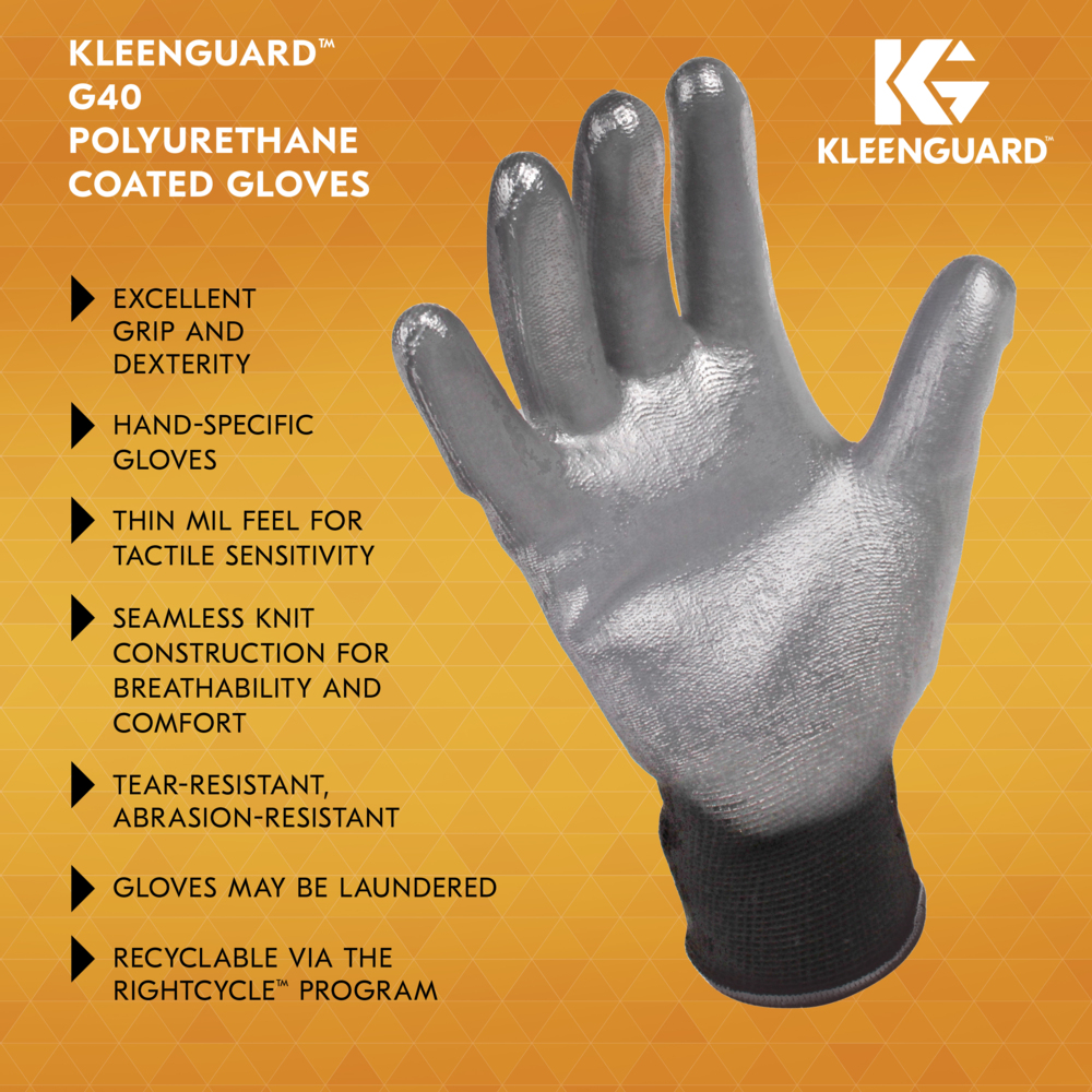 KleenGuard™ G40 Polyurethane Coated Gloves (38726), Thin Mil, Hand-Specific, Black/Grey, S (12 Pairs/Bag, 5 Bags/Case, 60 Pairs/Case) - 38726