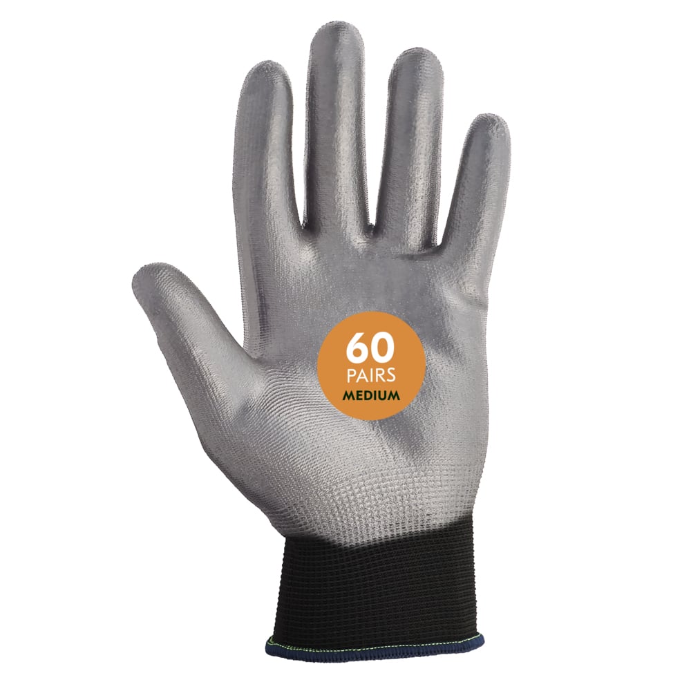 KleenGuard™ G40 Polyurethane Coated Gloves (38727), Thin Mil, Hand-Specific, Black/Grey, M (12 Pairs/Bag, 5 Bags/Case, 60 Pairs/Case) - 38727