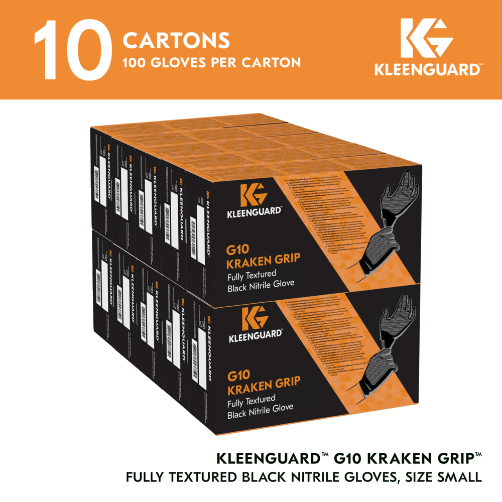 KleenGuard™ G10 Kraken Grip™ Fully Textured Black Nitrile Gloves (49275), 6 Mil, Ambidextrous, S (100 Gloves/Box, 10 Boxes/Case, 1,000 Gloves/Case) - 49275