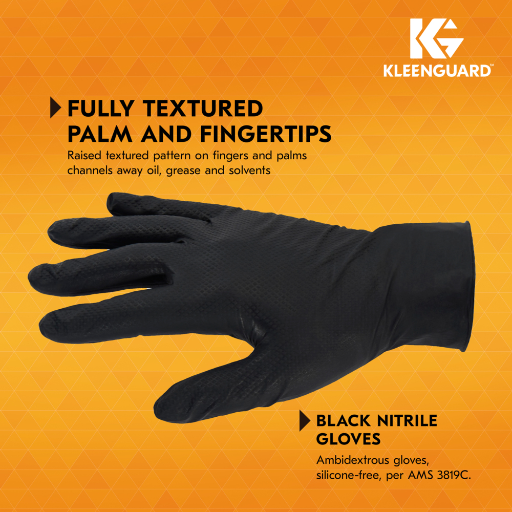 KleenGuard™ G10 Kraken Grip™ Fully Textured Black Nitrile Gloves (49275), 6 Mil, Ambidextrous, S (100 Gloves/Box, 10 Boxes/Case, 1,000 Gloves/Case) - 49275