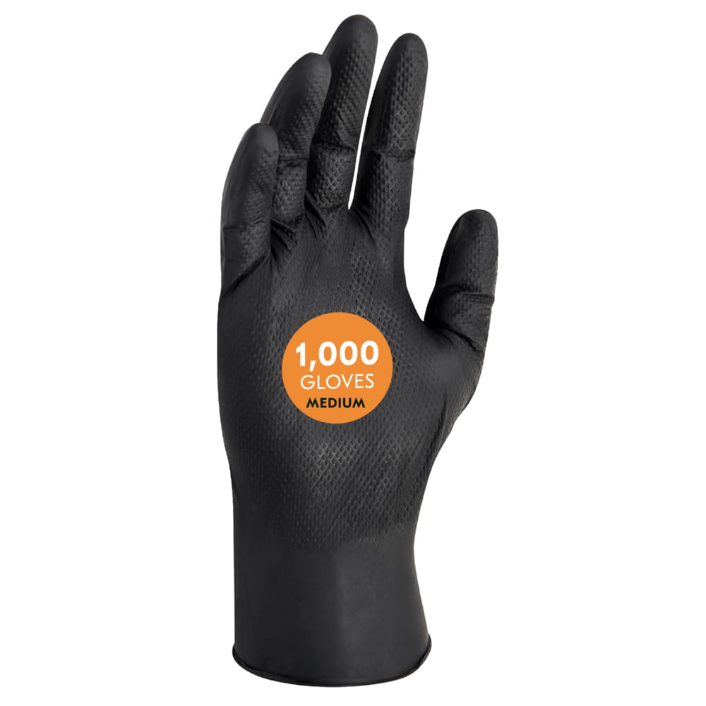 KleenGuard™ G10 Kraken Grip™ Fully Textured Black Nitrile Gloves (49276), 6 Mil, Ambidextrous, M (100 Gloves/Box, 10 Boxes/Case, 1,000 Gloves/Case) - 49276