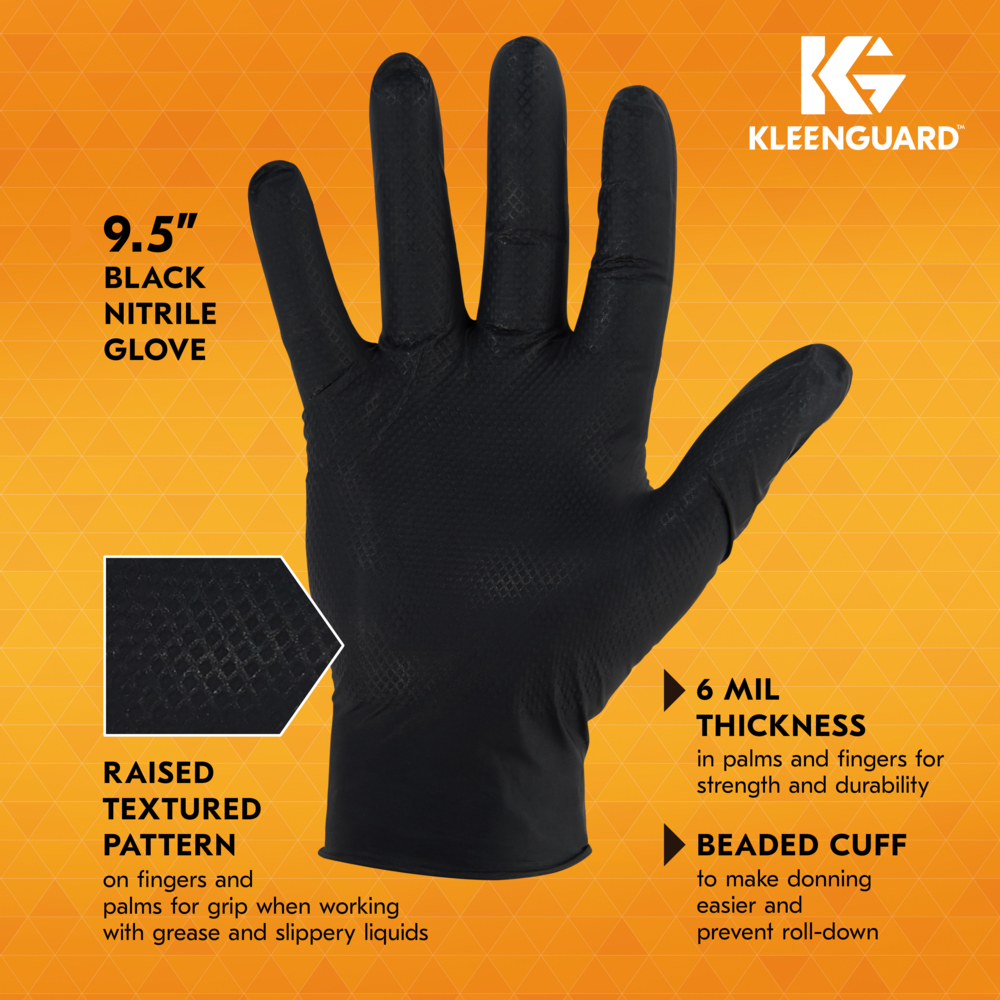 KleenGuard™ G10 Kraken Grip™ Fully Textured Black Nitrile Gloves (49276), 6 Mil, Ambidextrous, M (100 Gloves/Box, 10 Boxes/Case, 1,000 Gloves/Case) - 49276