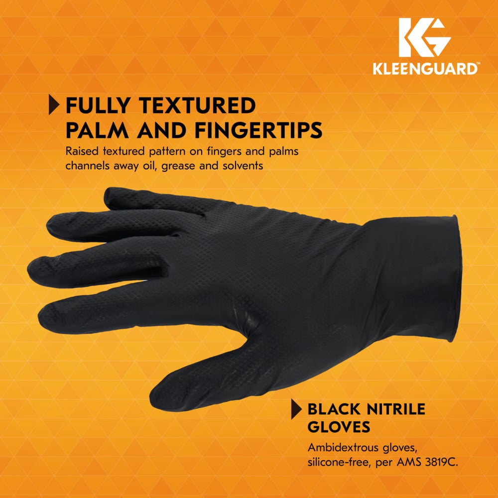 KleenGuard™ G10 Kraken Grip™ Fully Textured Black Nitrile Gloves (49276), 6 Mil, Ambidextrous, M (100 Gloves/Box, 10 Boxes/Case, 1,000 Gloves/Case) - 49276