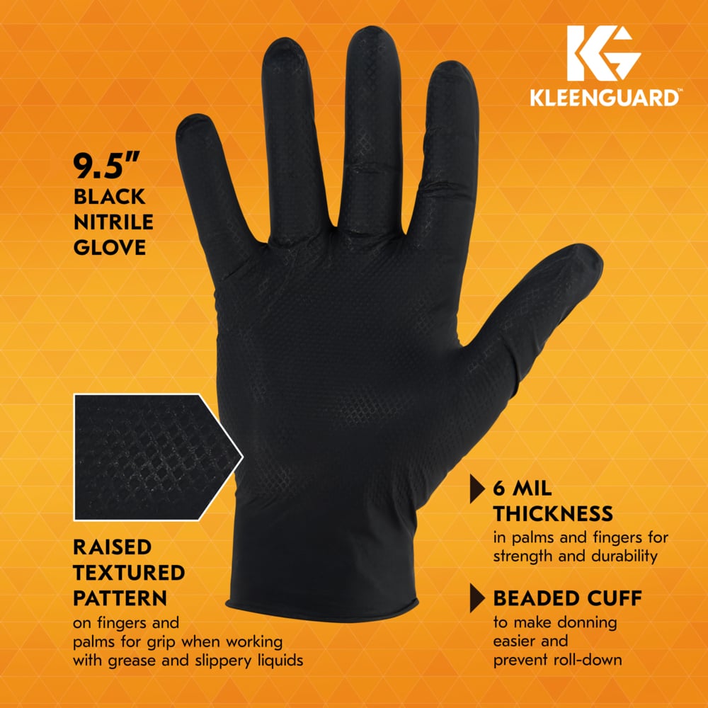KleenGuard™ G10 Kraken Grip™ Fully Textured Black Nitrile Gloves (49278), 6 Mil, Ambidextrous, XL (90 Gloves/Box, 10 Boxes/Case, 900 Gloves/Case) - 49278