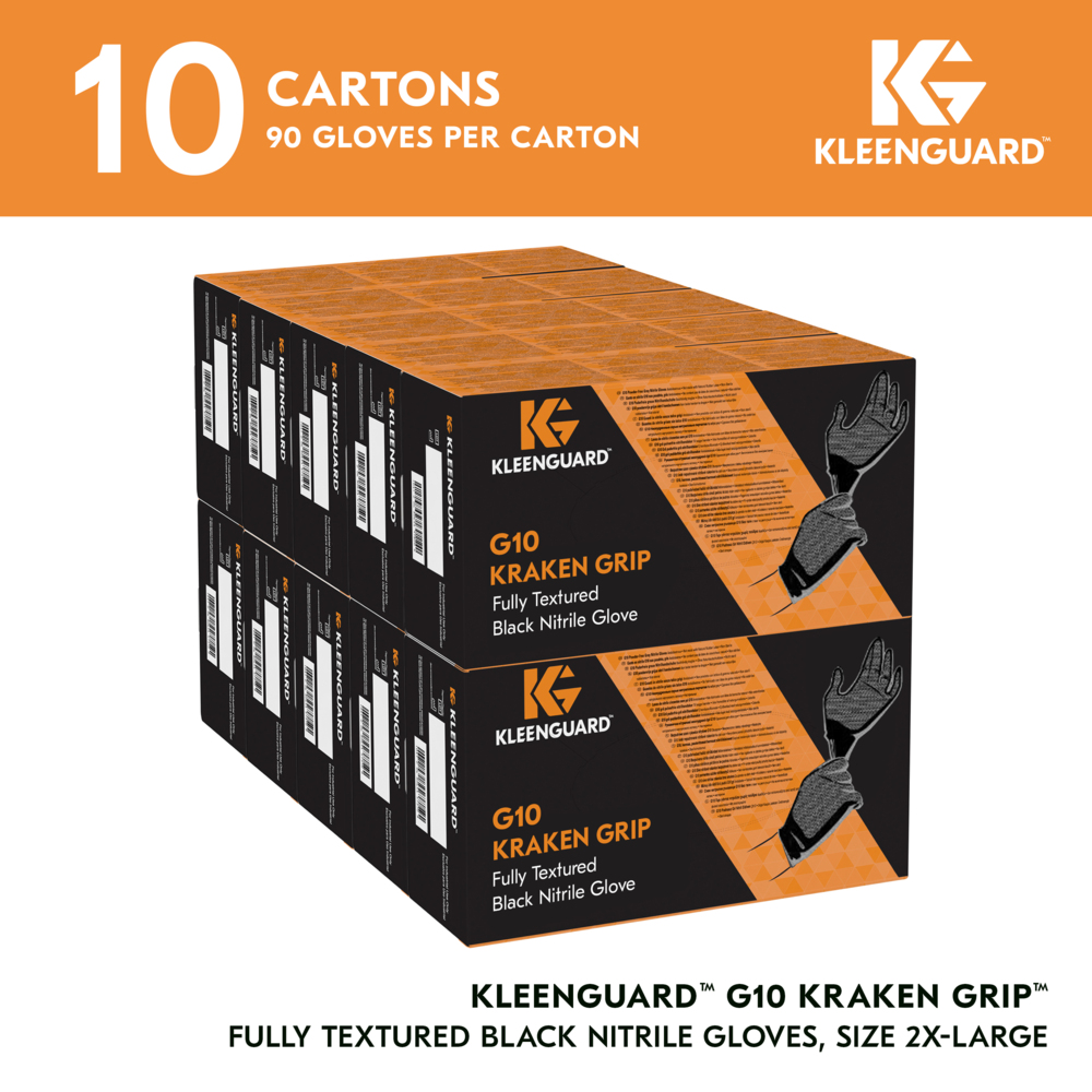 KleenGuard™ G10 Kraken Grip™ Fully Textured Black Nitrile Gloves (49279), 6 Mil, Ambidextrous, 2XL (90 Gloves/Box, 10 Boxes/Case, 900 Gloves/Case) - 49279