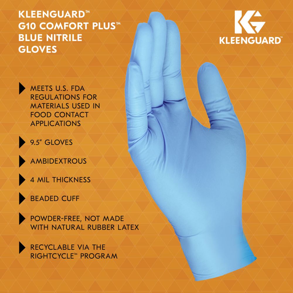 KleenGuard™ G10 Comfort Plus™ Blue Nitrile Gloves (54187), 4 Mil, Ambidextrous, Touchscreen Compatible, M (100 Gloves/Box, 10 Boxes/Case, 1,000 Gloves/Case) - 54187