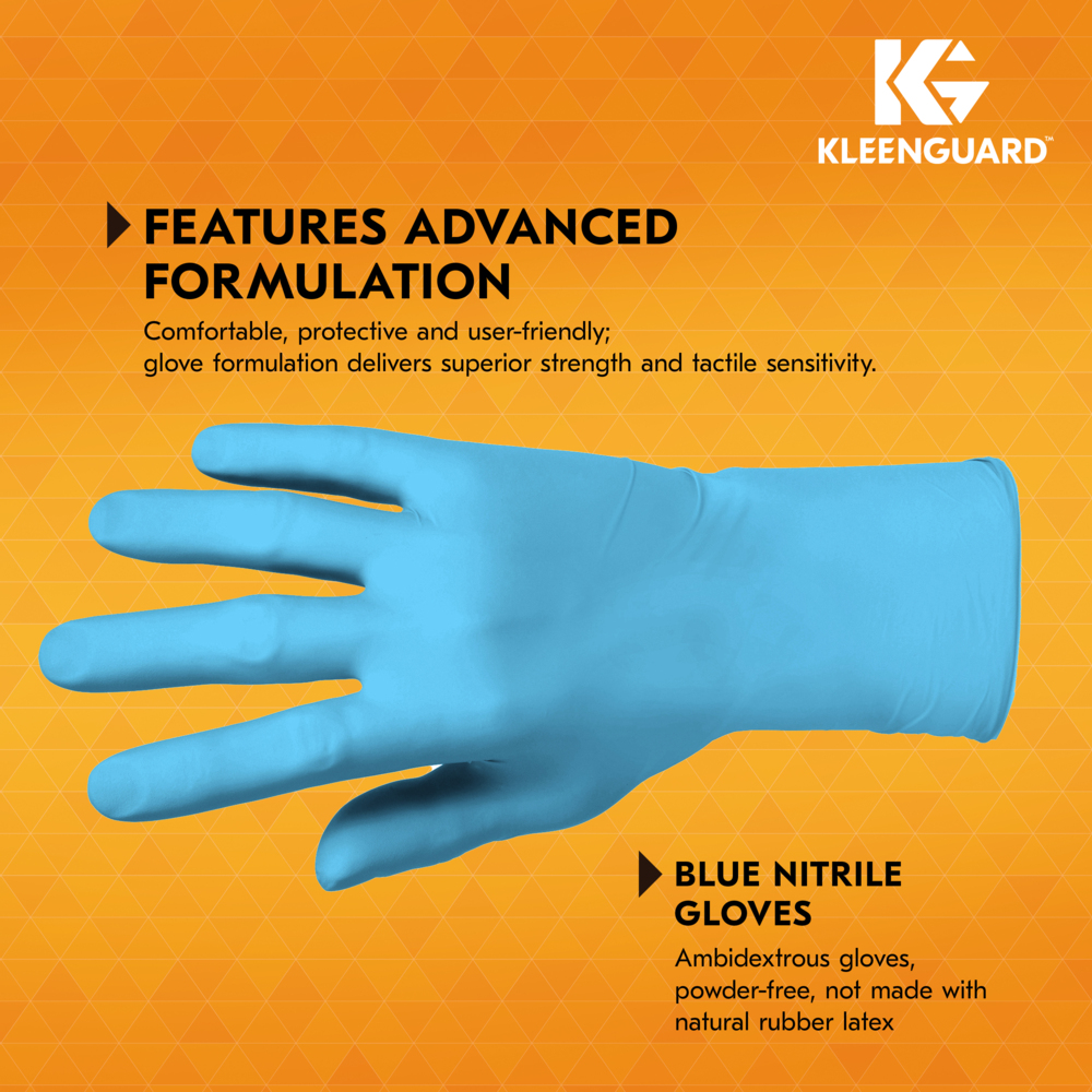 KleenGuard™ G10 Comfort Plus™ Blue Nitrile Gloves (54189), 4 Mil, Ambidextrous, Touchscreen Compatible, XL (100 Gloves/Box, 10 Boxes/Case, 1,000 Gloves/Case) - 54189