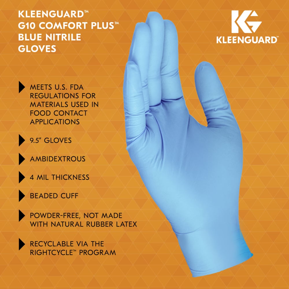 KleenGuard™ G10 Comfort Plus™ Blue Nitrile Gloves (54189), 4 Mil, Ambidextrous, Touchscreen Compatible, XL (100 Gloves/Box, 10 Boxes/Case, 1,000 Gloves/Case) - 54189
