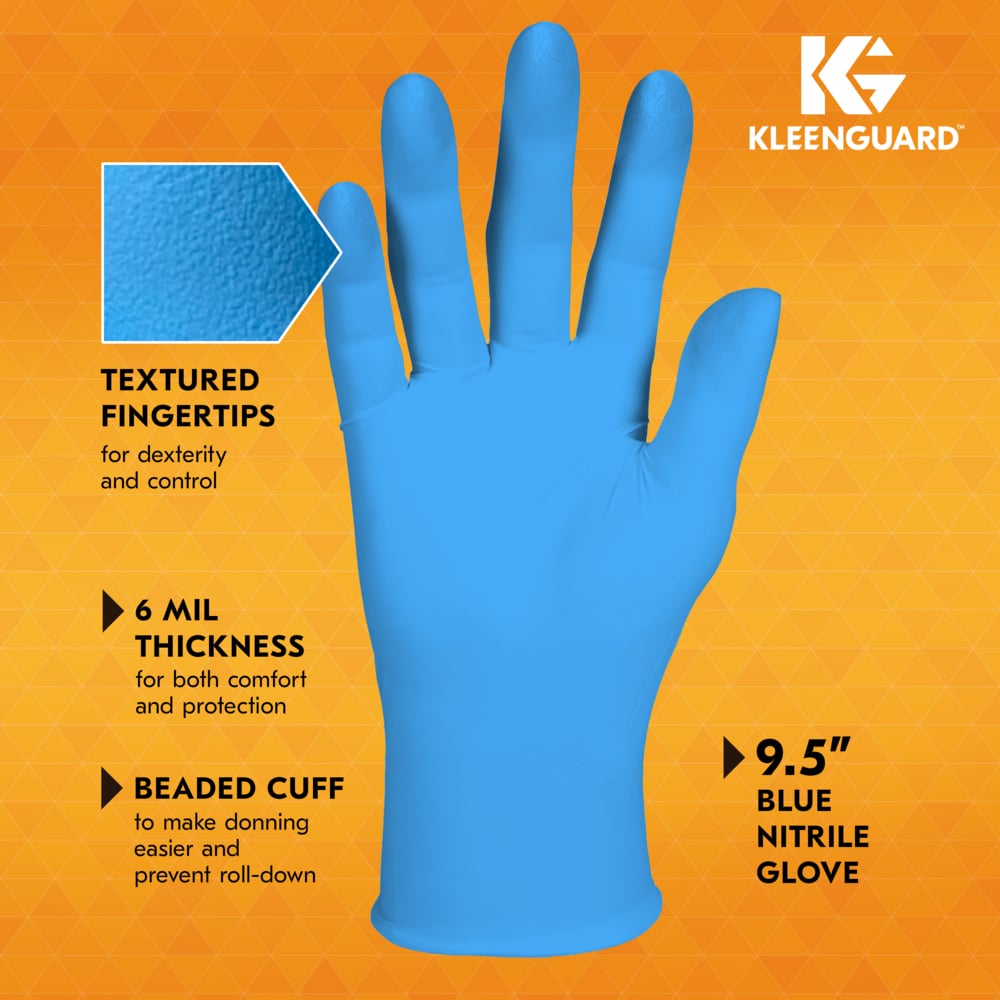 KleenGuard™ G10 2Pro™ Blue Nitrile Gloves (54423), 6 Mil, Ambidextrous, Touchscreen Compatible, L (100 Gloves/Box, 10 Boxes/Case, 1,000 Gloves/Case) - 54423