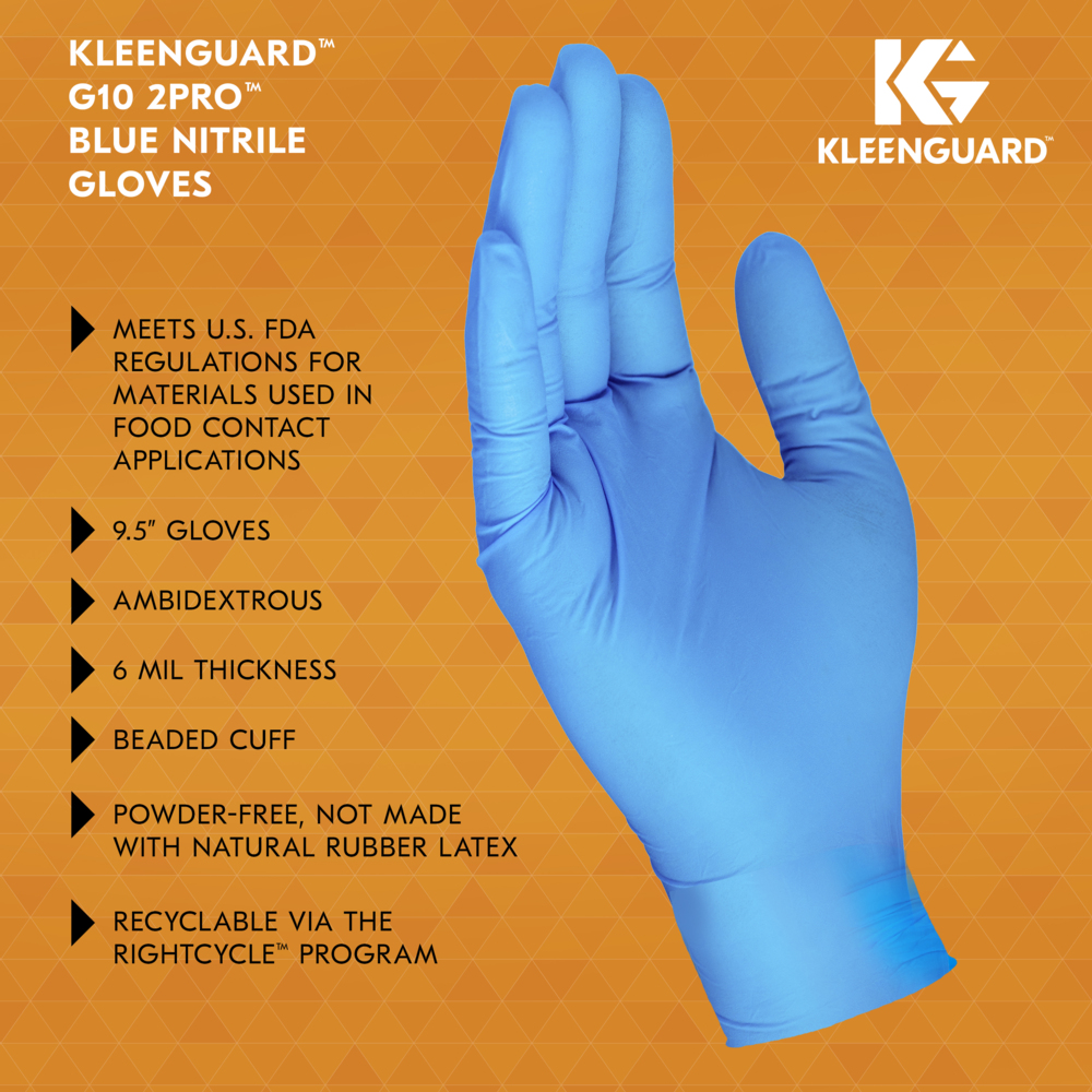 KleenGuard™ G10 2Pro™ Blue Nitrile Gloves (54423), 6 Mil, Ambidextrous, Touchscreen Compatible, L (100 Gloves/Box, 10 Boxes/Case, 1,000 Gloves/Case) - 54423