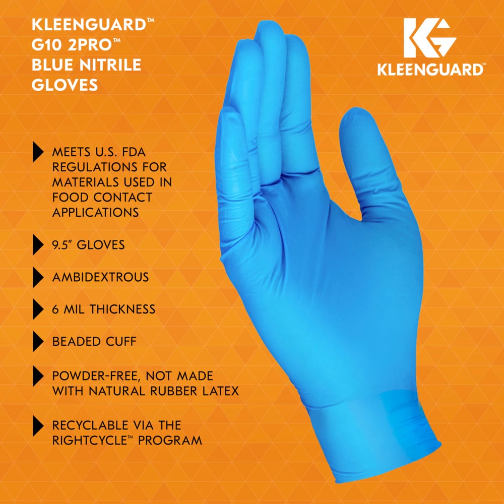 KleenGuard™ G10 2Pro™ Blue Nitrile Gloves (54423), 6 Mil, Ambidextrous, Touchscreen Compatible, L (100 Gloves/Box, 10 Boxes/Case, 1,000 Gloves/Case) - 54423