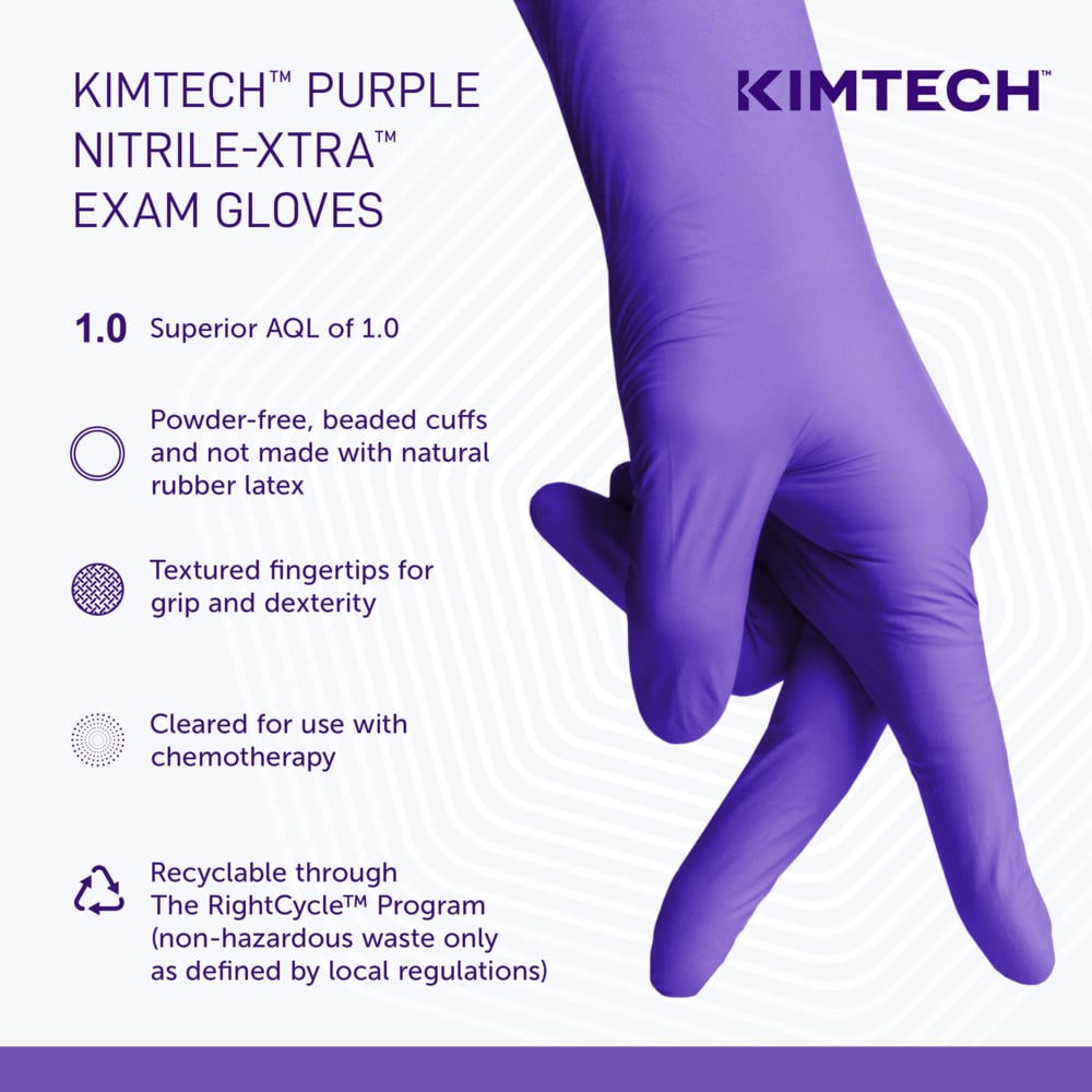 Kimtech™ Purple Nitrile-Xtra™ Exam Gloves (50601), 5.9 Mil, Ambidextrous, 12", S (50 Gloves/Box, 10 Boxes/Case, 500 Gloves/Case) - 50601