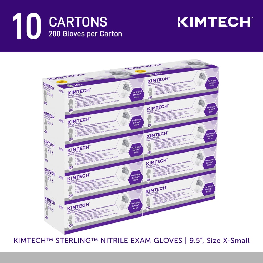 Kimtech™ Sterling™ Nitrile Exam Gloves (50705), 3.5 Mil, Ambidextrous, 9.5", XS (200 Gloves/Box, 10 Boxes/Case, 2,000 Gloves/Case) - 50705