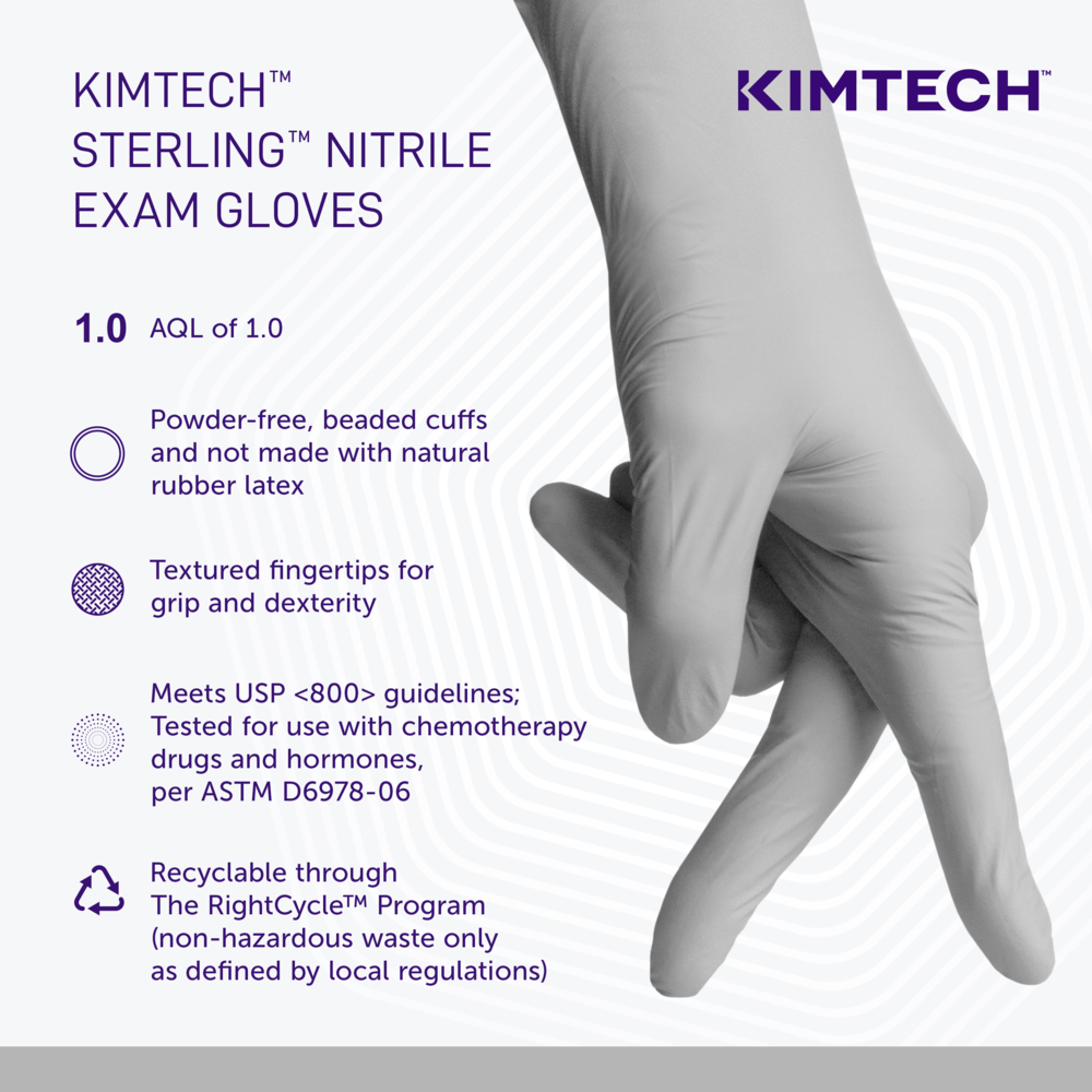 Kimtech™ Sterling™ Nitrile Exam Gloves (50708), 3.5 Mil, Ambidextrous, 9.5", L (200 Gloves/Box, 10 Boxes/Case, 2,000 Gloves/Case) - 50708