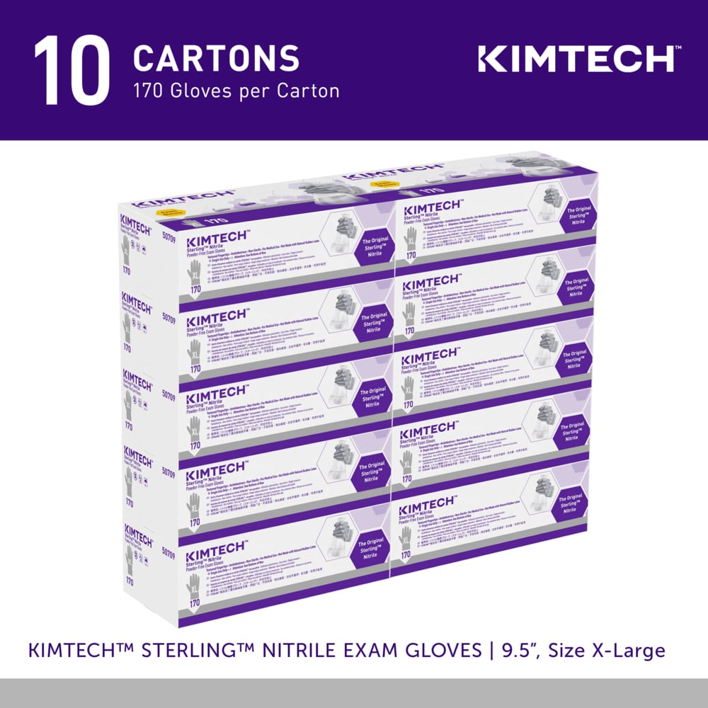 Kimtech™ Sterling™ Nitrile Exam Gloves (50709), 3.5 Mil, Ambidextrous, 9.5", XL (170 Gloves/Box, 10 Boxes/Case, 1,700 Gloves/Case) - 50709
